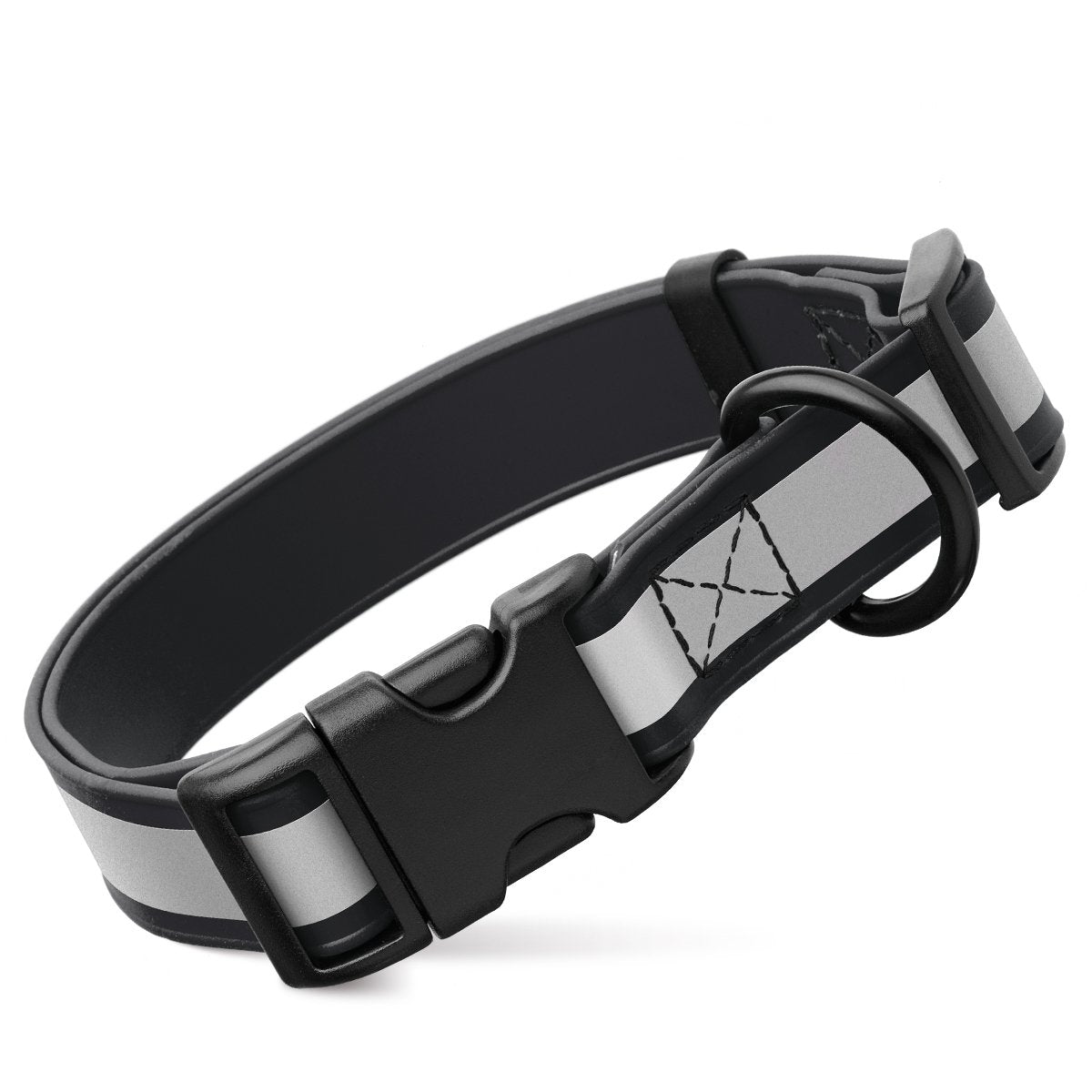 Dogline Biothane Reflective Dog Collar with Quick Release Buckle Black 15"-25" 1" Dog Collars Dogline