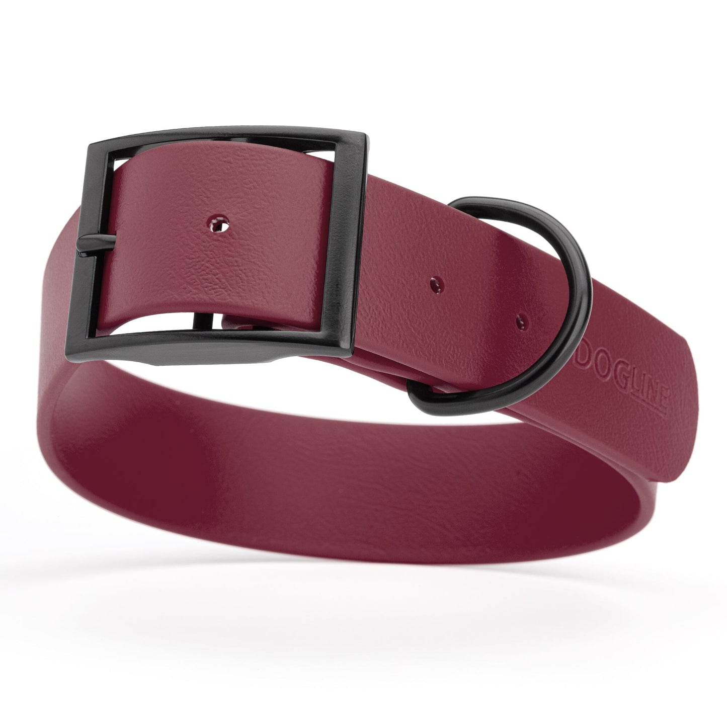 Dogline Biothane Waterproof Dog Collar with Black Hardware - 1.5" Wide, Size L (16 to 20 inches) Merlot Burgundy Dog Collars Dogline