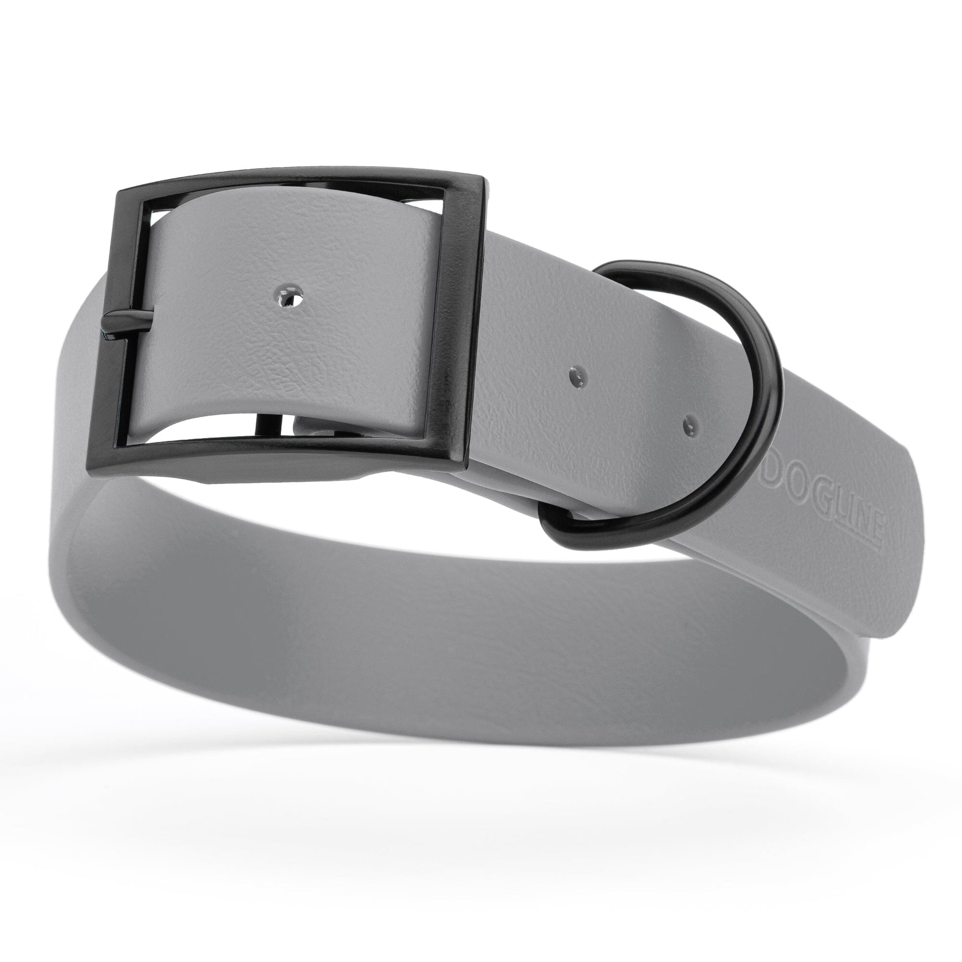 Dogline Biothane Waterproof Dog Collar with Black Hardware - 1.5" Wide, Size XL (20 to 24 inches) Battleship Gray Dog Collars Dogline