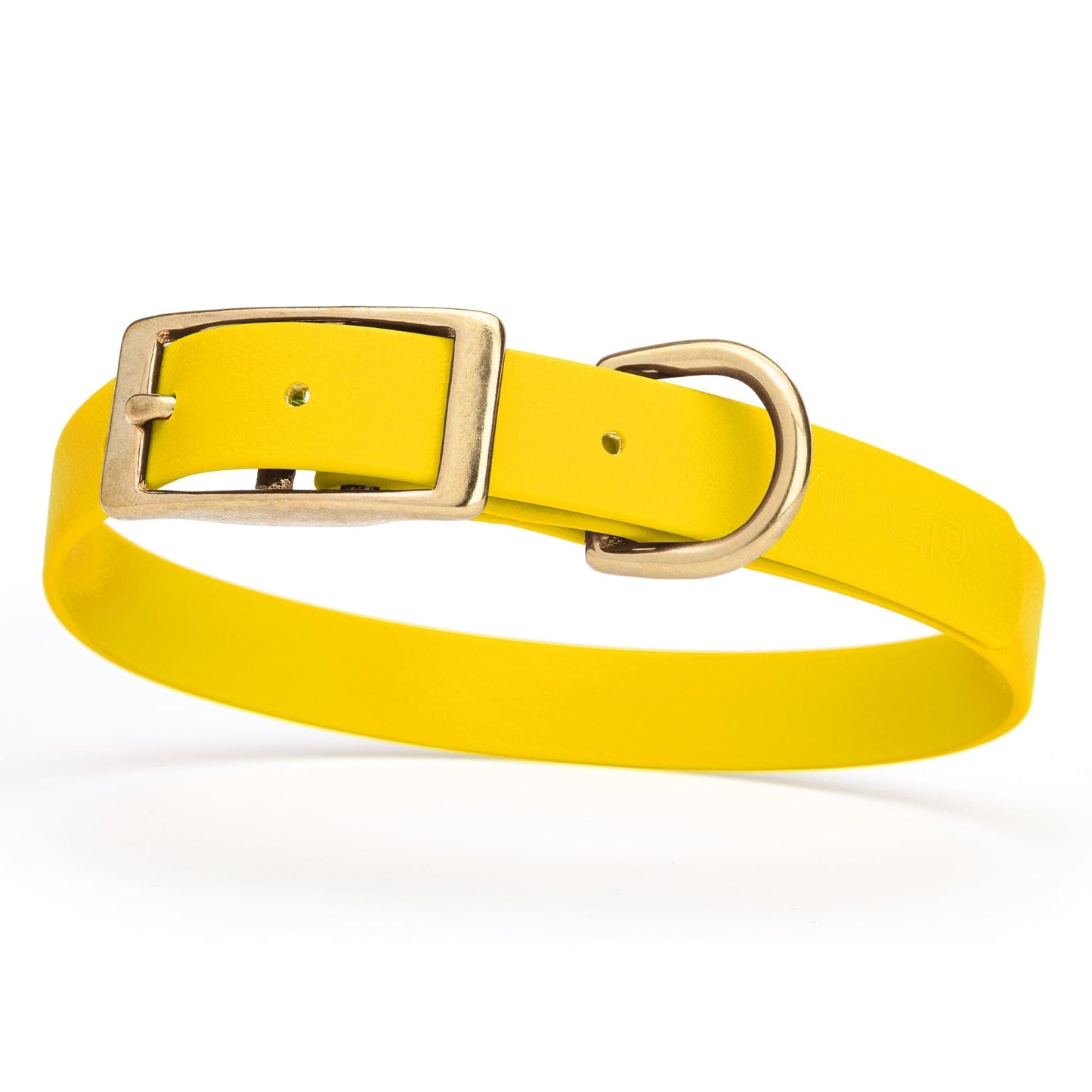 Viper Biothane Waterproof Dog Collar - Brass Hardware - Size M (15 to 18 inches) Lemon Yellow Dog Collars Dogline