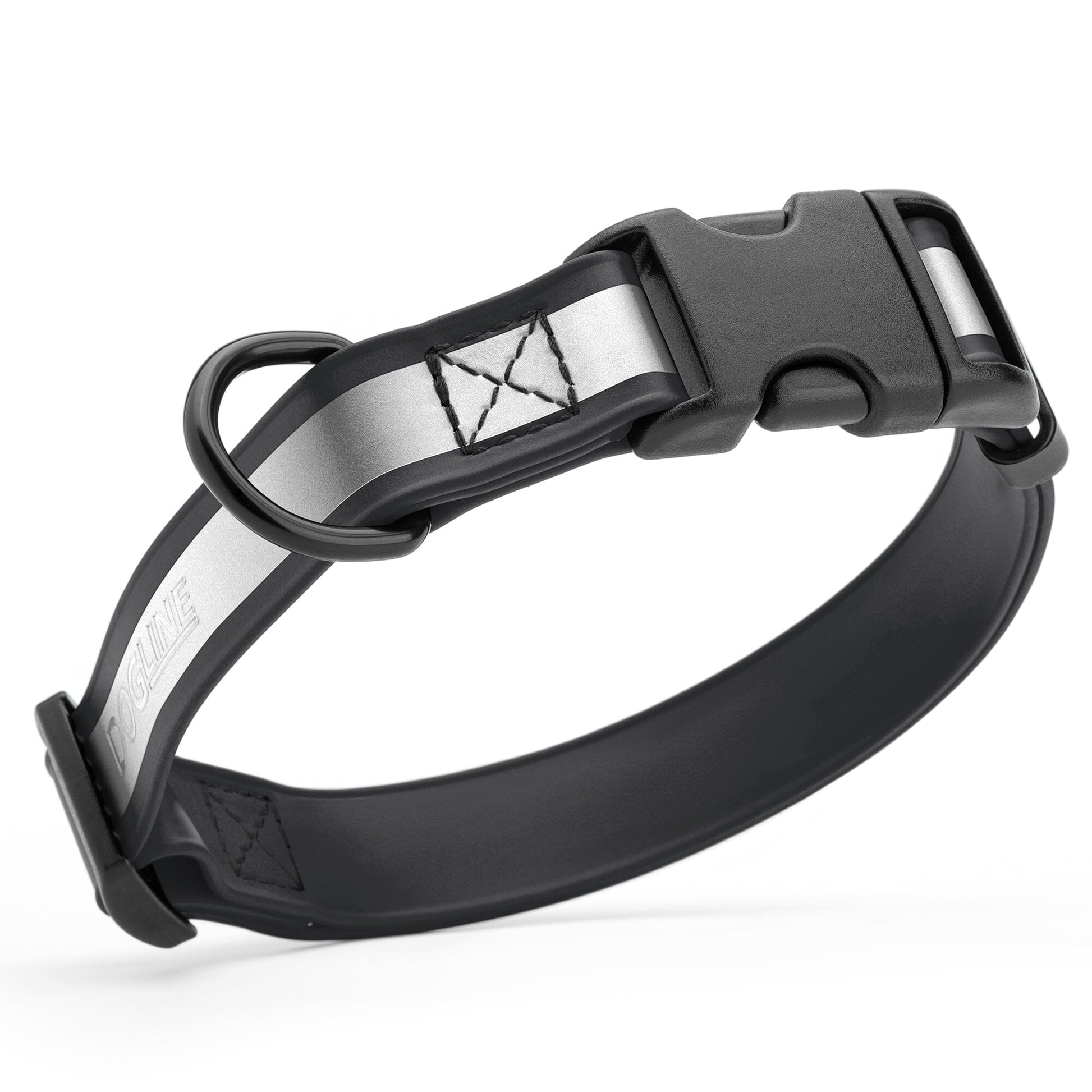 Dogline Biothane Reflective Dog Collar with Quick Release Buckle Black 12"-19" 3 4" Dog Collars Dogline