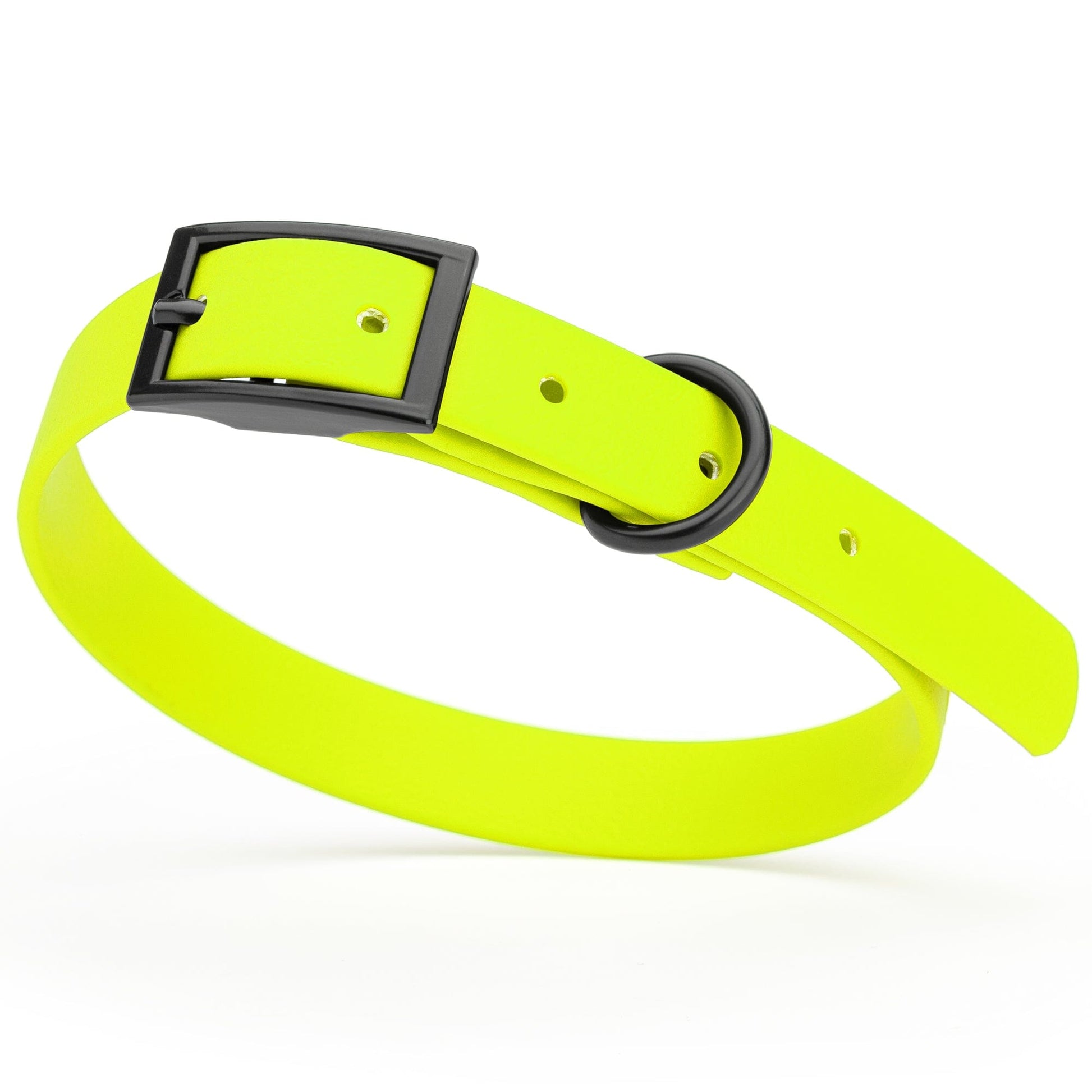 Dogline Biothane Waterproof Dog Collar with Black Hardware - Size S (12 to 15 inches) Safety Yellow Dog Collars Dogline