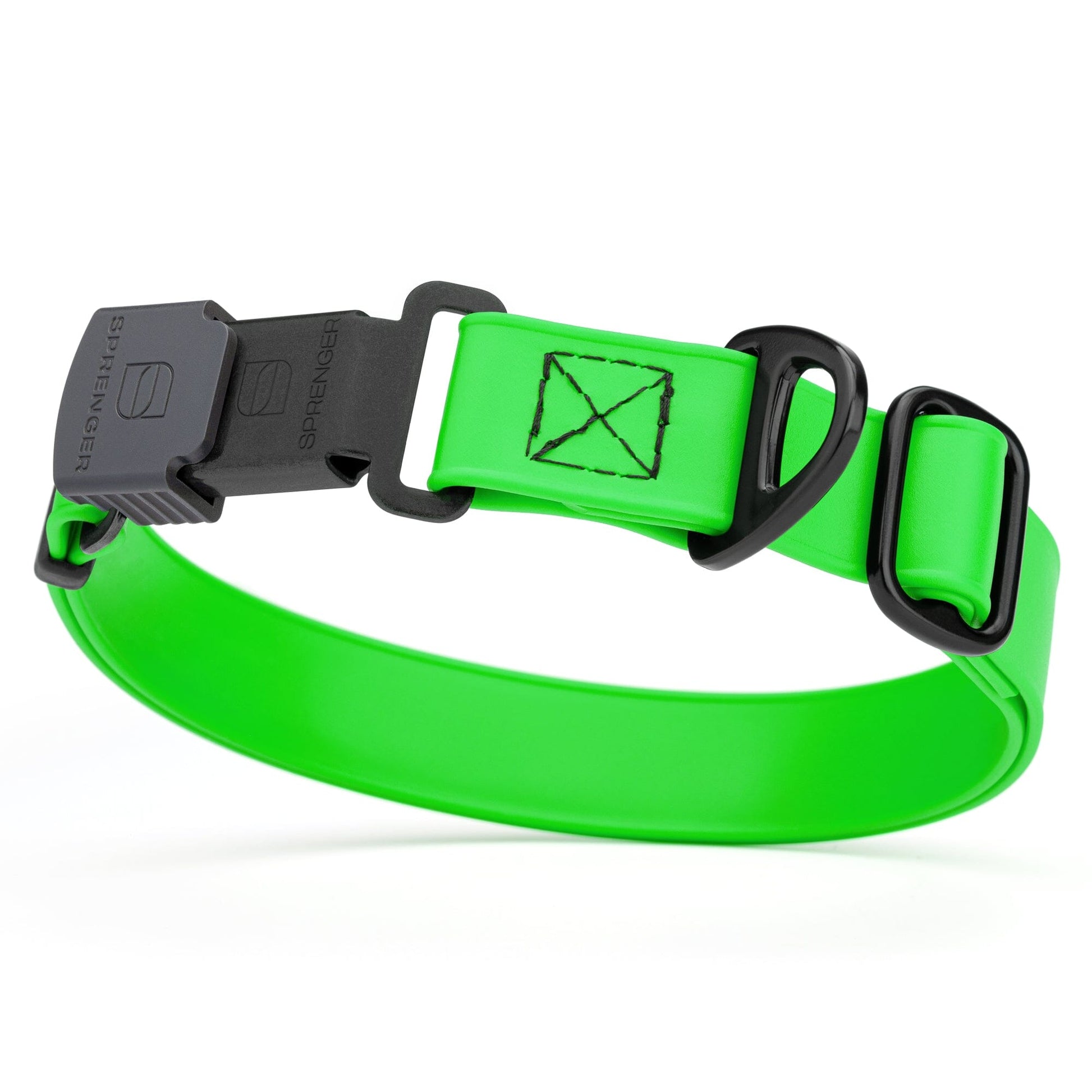 Sprenger BioThane Waterproof Dog Collar with Stainless Steel ClicLock Quick Release Buckle Tropical Green Black Buckle Dog Collars Dogline