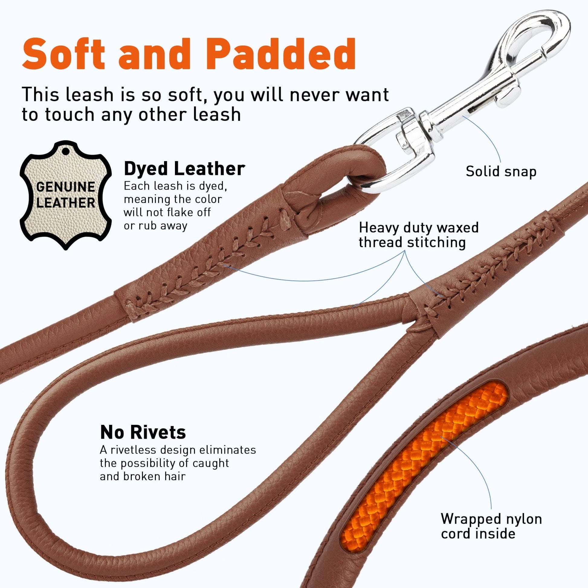 Soft Leather Round Dog Lead Dog Leashes Dogline