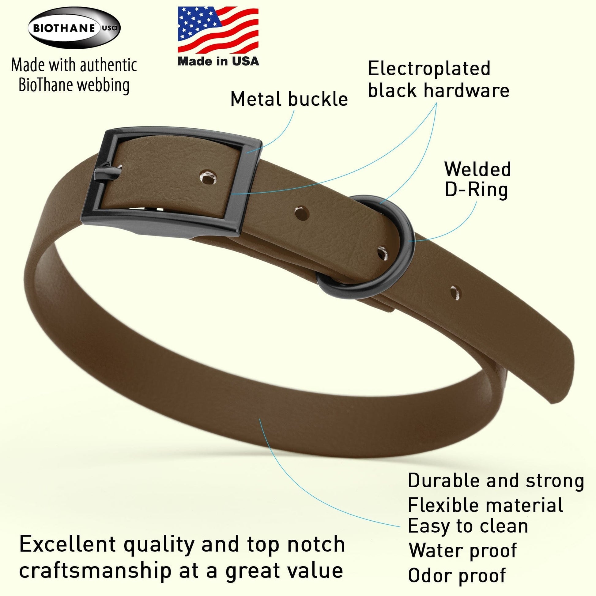 Dogline Biothane Waterproof Dog Collar with Black Hardware - Size S (12 to 15 inches) Dog Collars Dogline