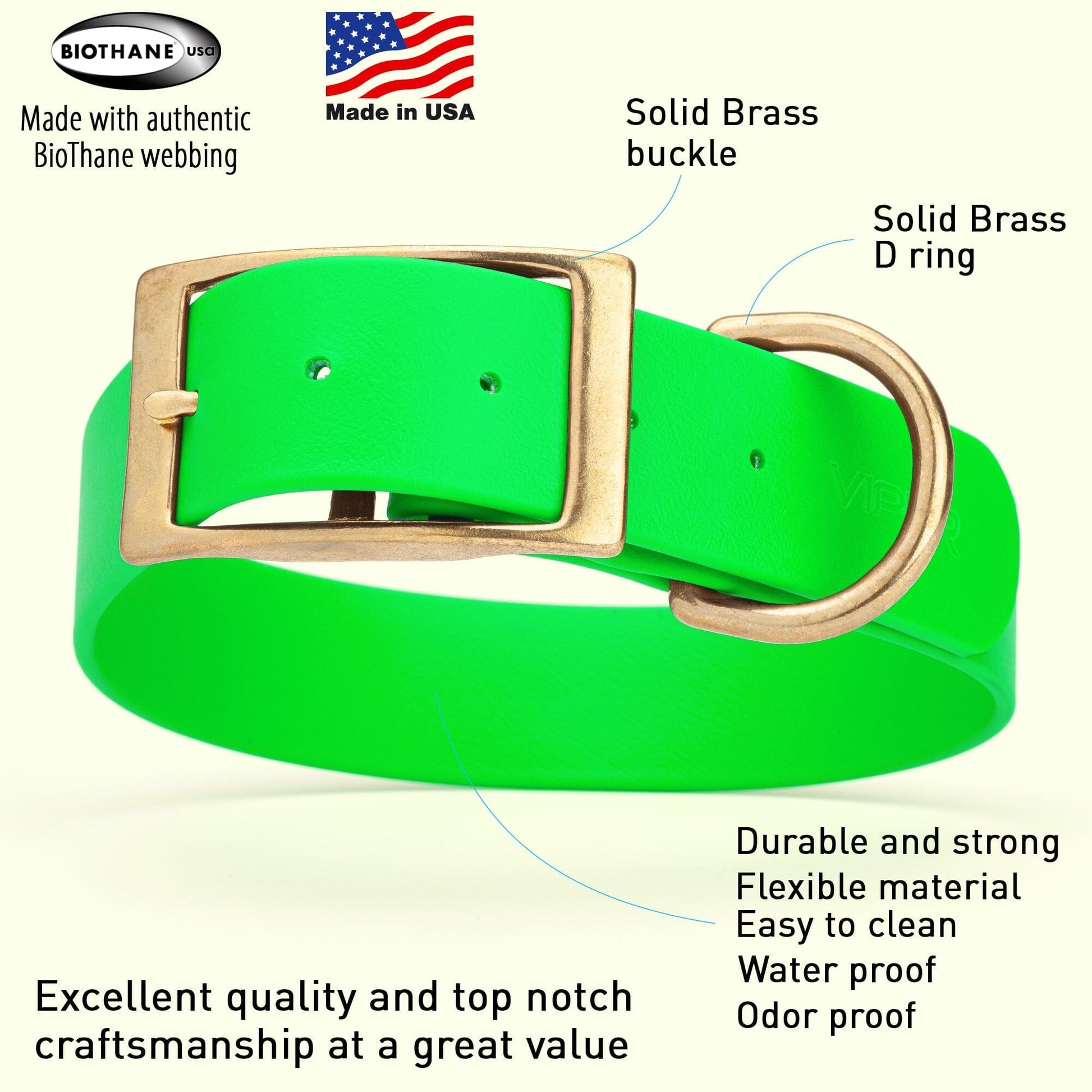 Viper Biothane Waterproof Dog Collar - Brass Hardware - 1.5in Wide, Size L (16 to 20 inches) Dog Collars Dogline