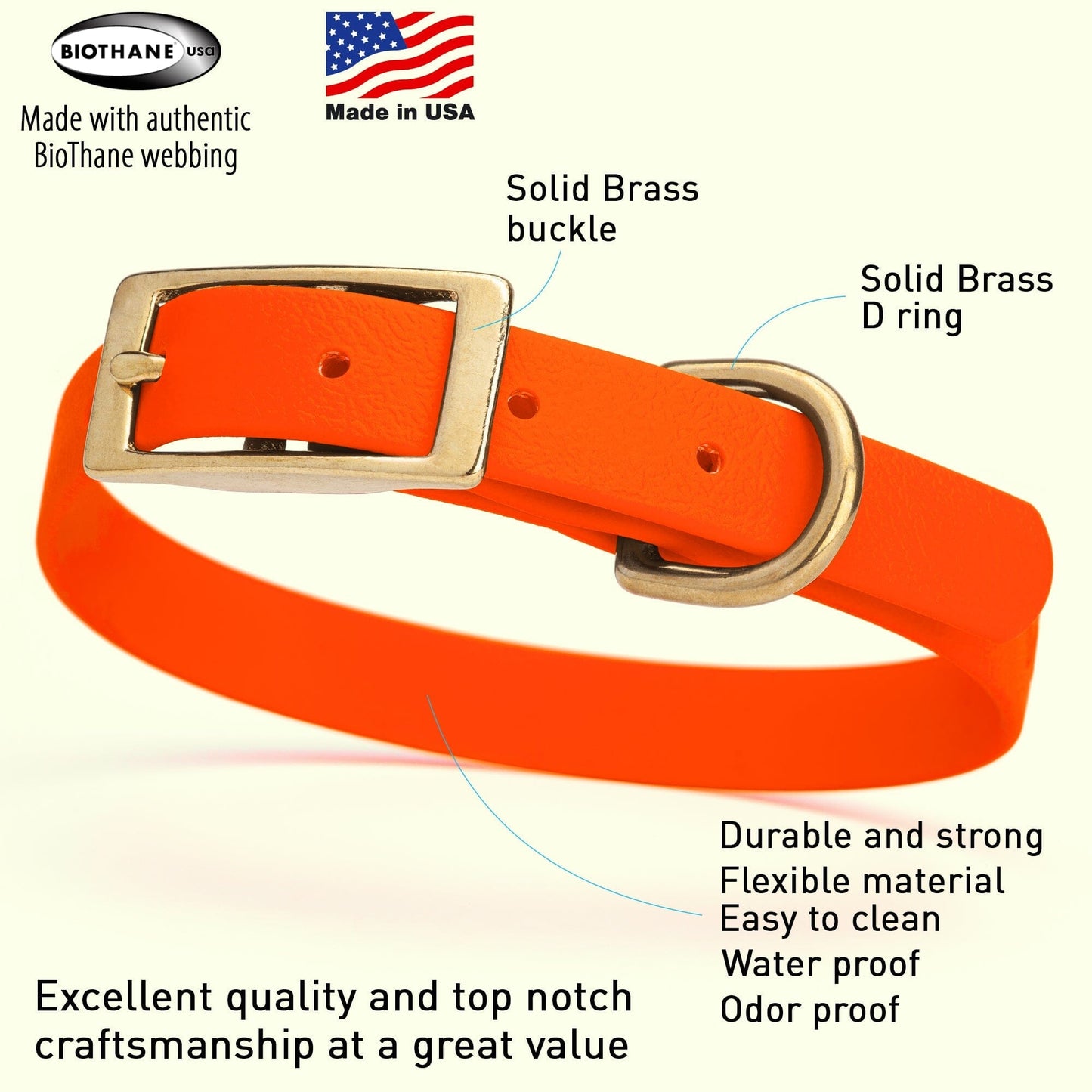 Viper Biothane Waterproof Dog Collar - Brass Hardware - Size S (12 to 15 inches) Dog Collars Dogline