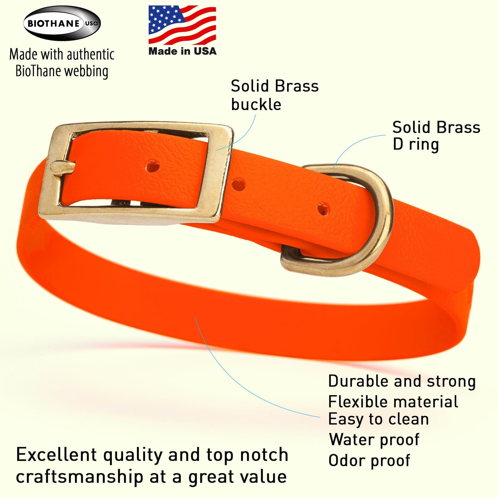 Viper Biothane Waterproof Dog Collar - Brass Hardware - Size S (12 to 15 inches) Dog Collars Dogline