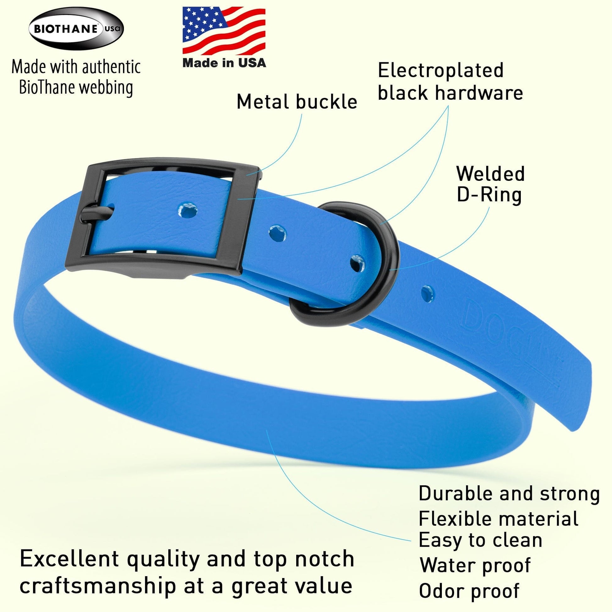 Dogline Biothane Waterproof Dog Collar with Black Hardware - Size M (15 to 18 inches) Dog Collars Dogline