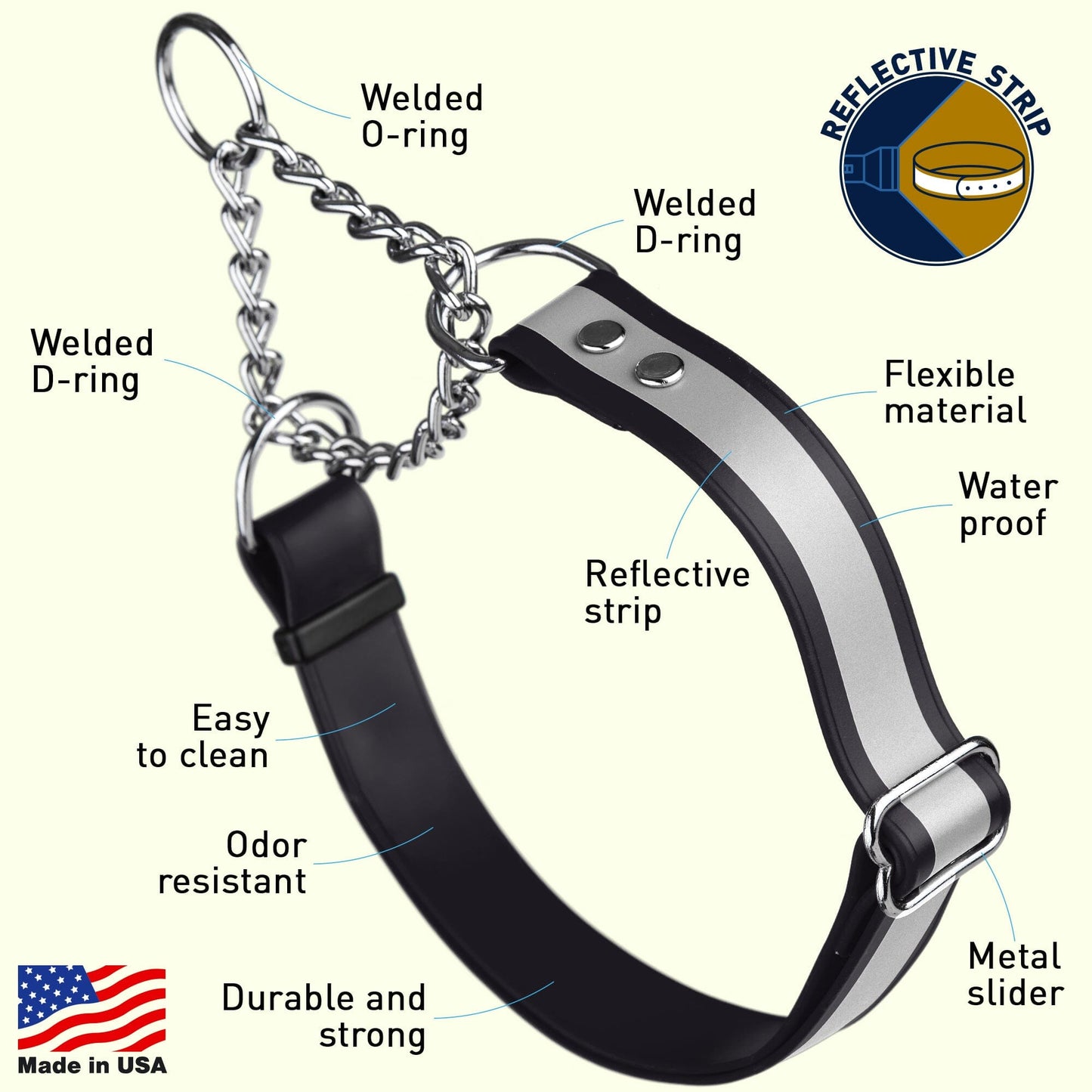 Reflective Biothane Martingale Collar for Dogs Dog Collars Dogline