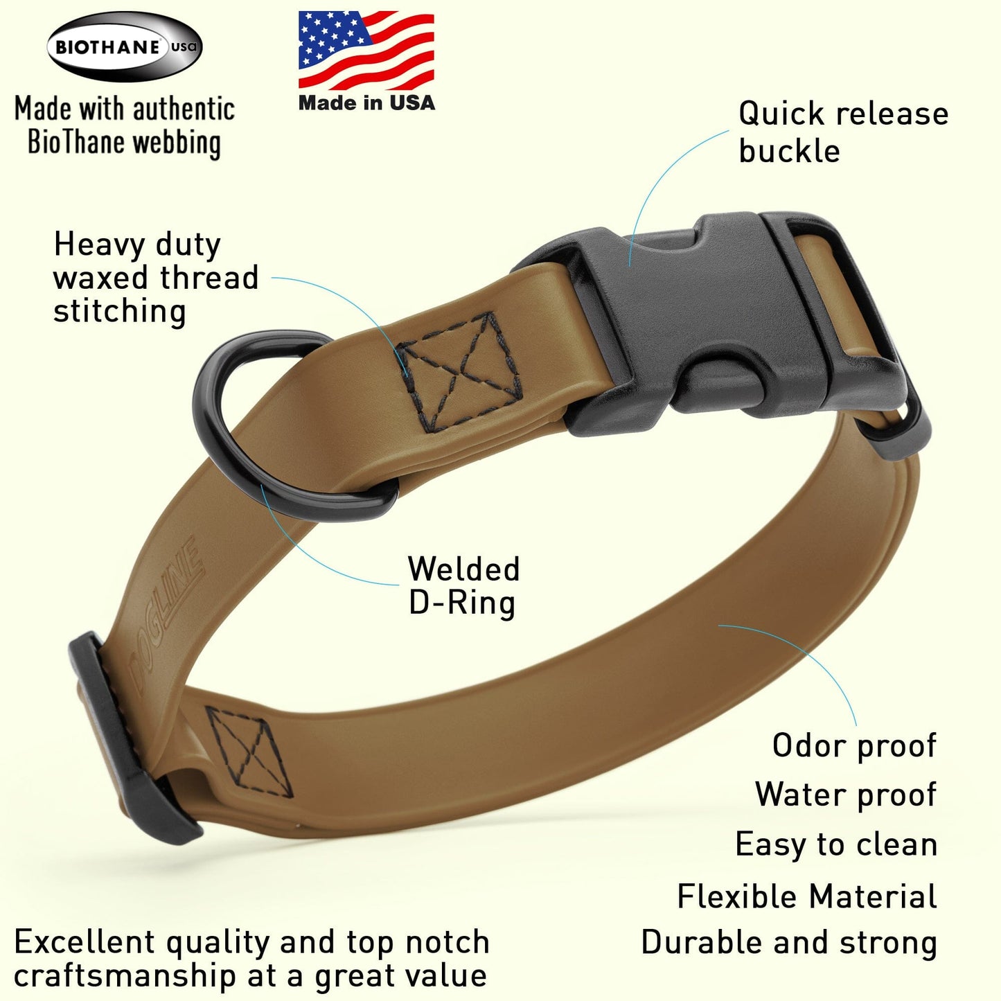 Dogline Biothane Waterproof Dog Collar with Quick Release Buckle Dog Collars Dogline