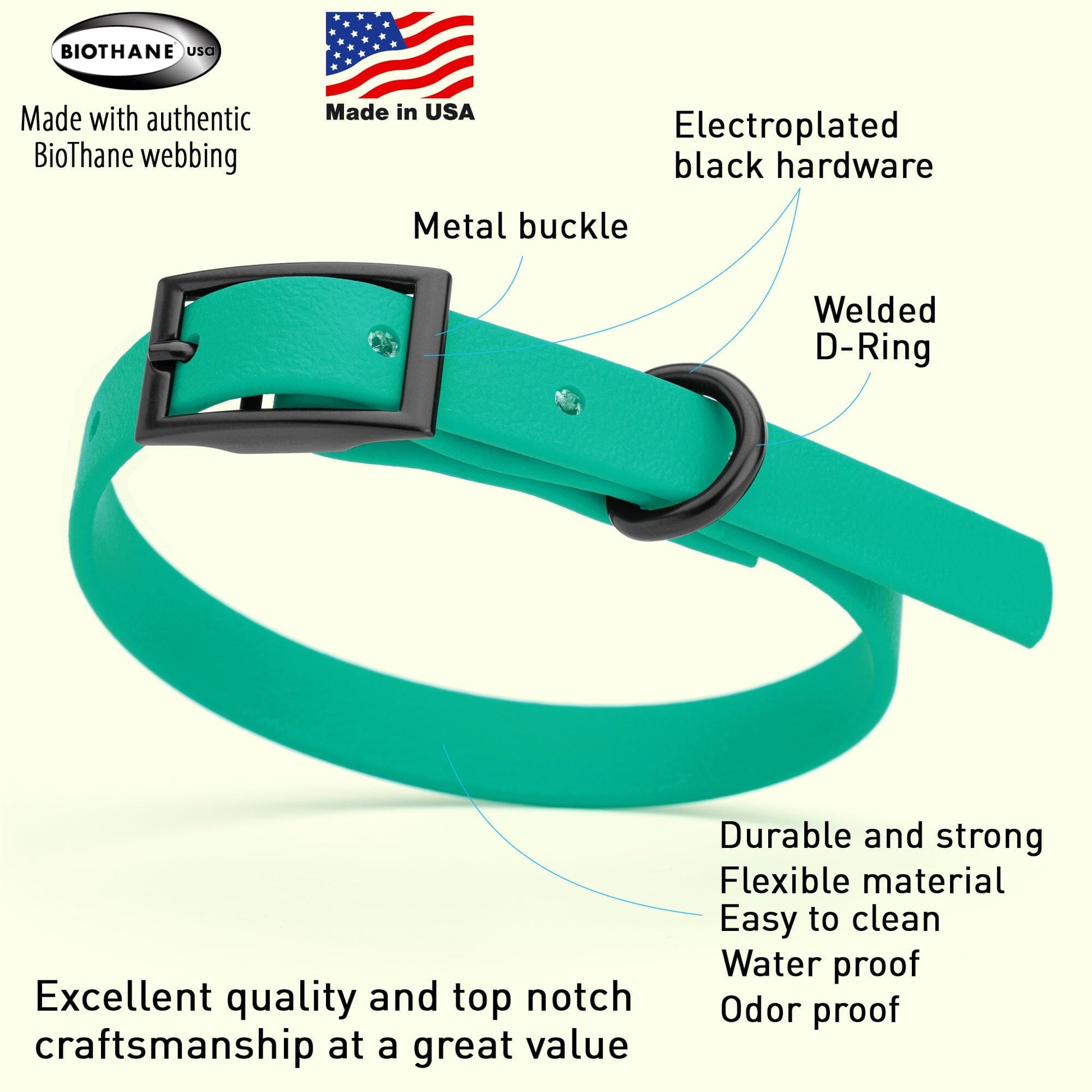 Dogline Biothane Waterproof Dog Collar with Black Hardware - Size XS (9 to 12 inches) Dog Collars Dogline