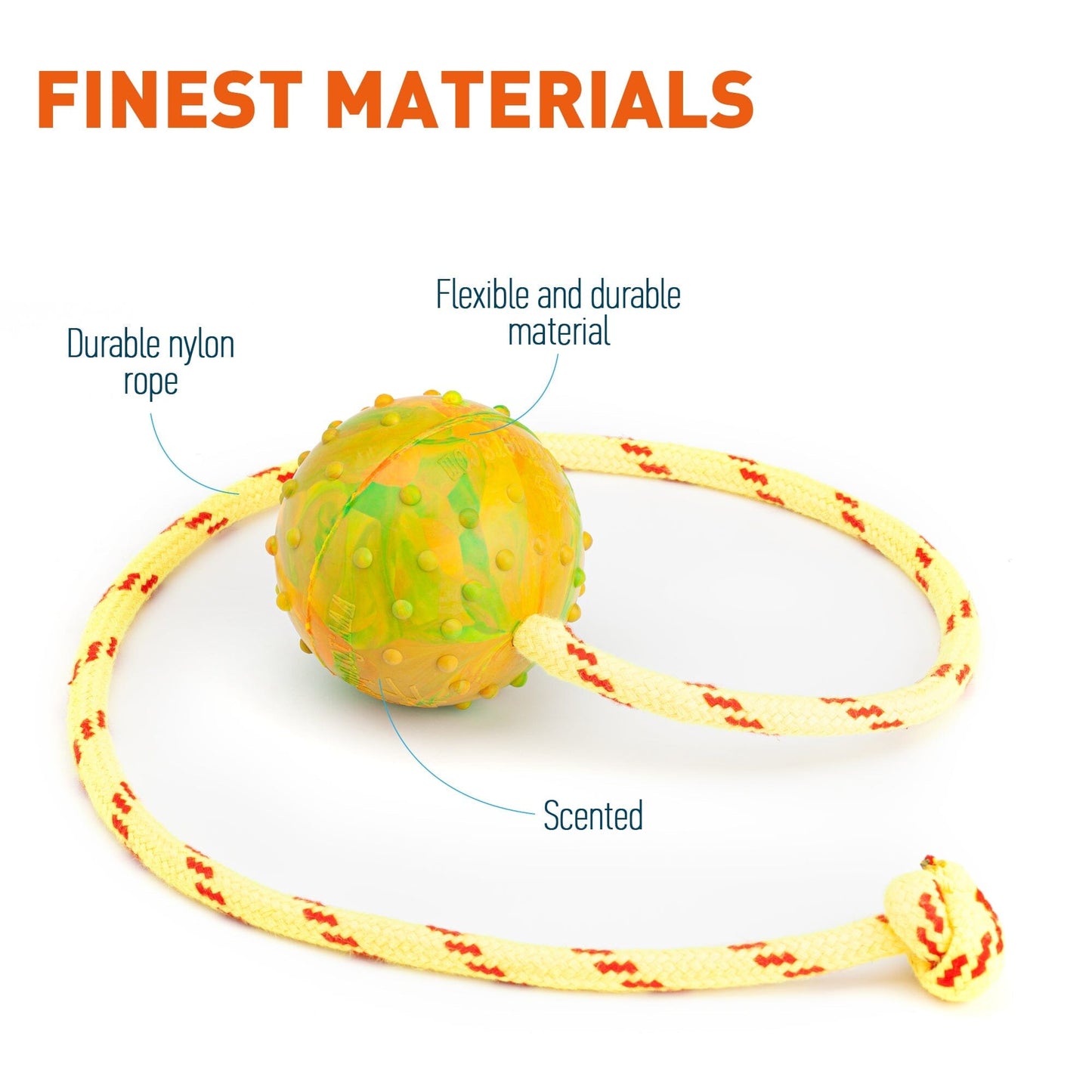 FDT Rubber Dog Ball on Rope, Medium - Diameter 2.3" (6 cm) Dog Toys Dogline