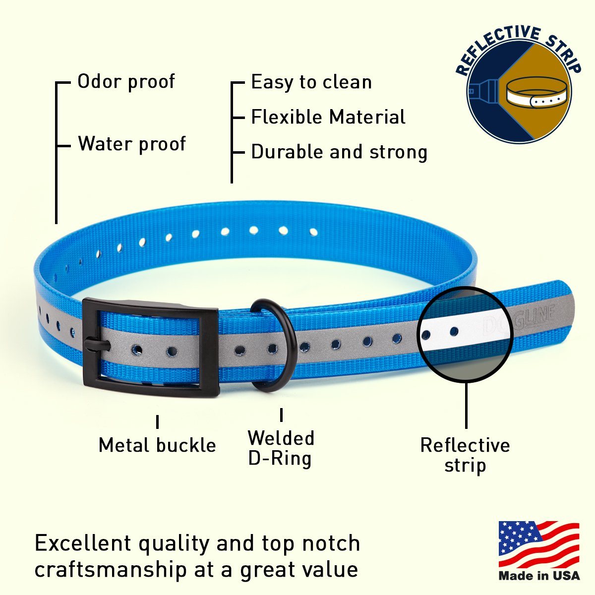 Biothane E-Collar Replacement Reflective Strap Dog Collars Dogline