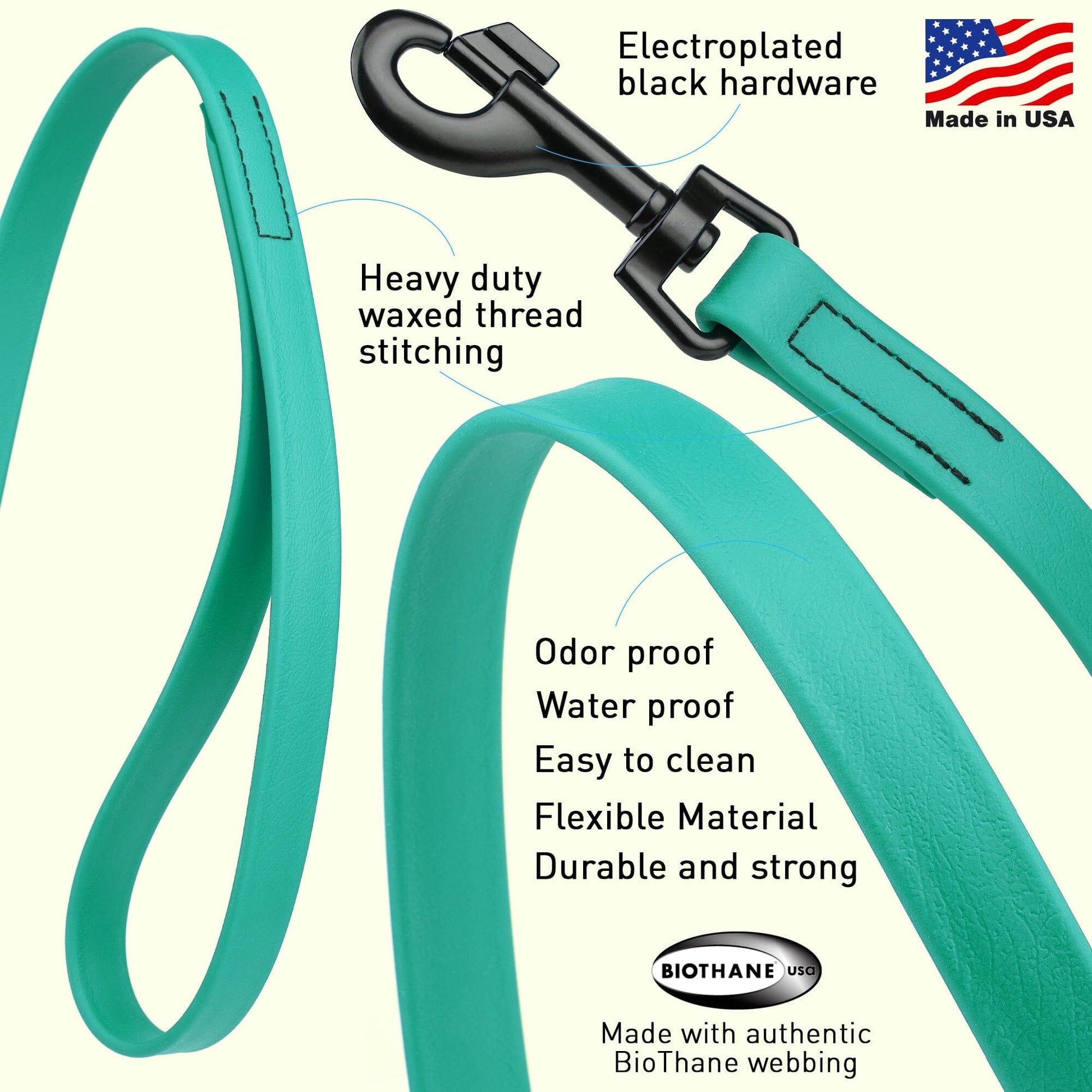 Biothane Waterproof Traffic Lead for Dogs, 2 ft Dog Leashes Dogline
