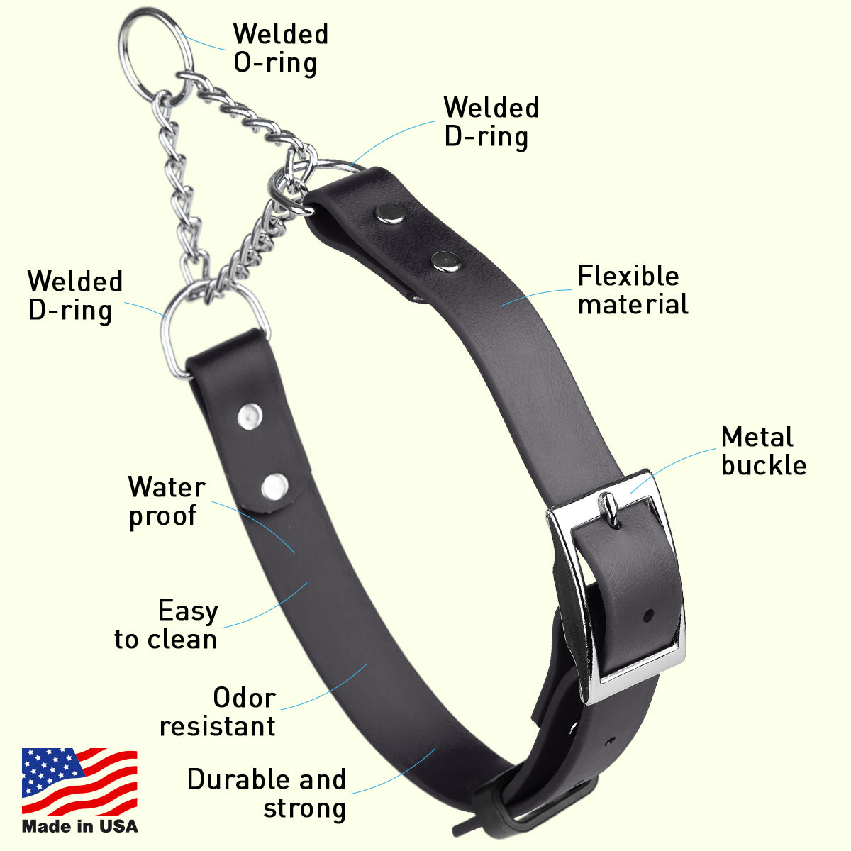 Biothane Adjustable Martingale Collar with Metal Buckle Dog Collars Dogline