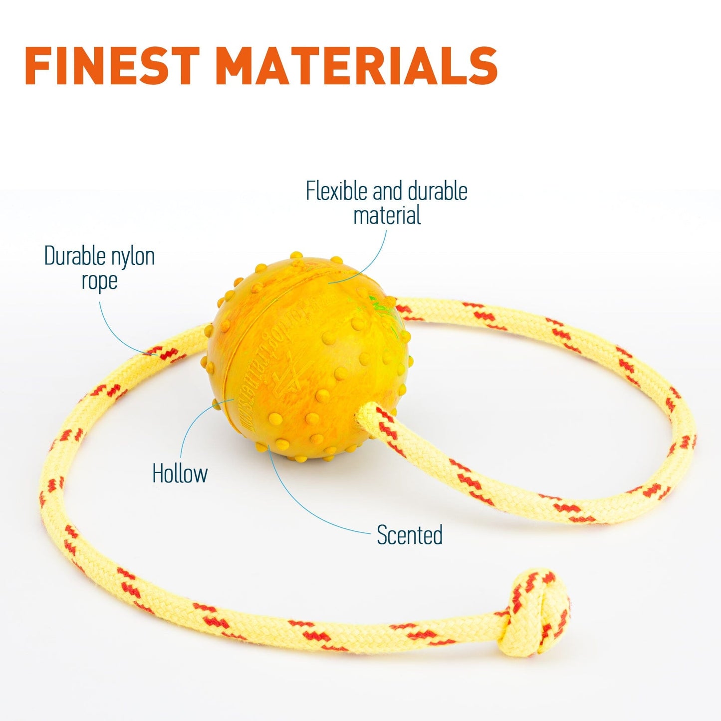 FDT Rubber Dog Ball on Rope, Medium - Diameter 2.3" (6 cm) Dog Toys Dogline