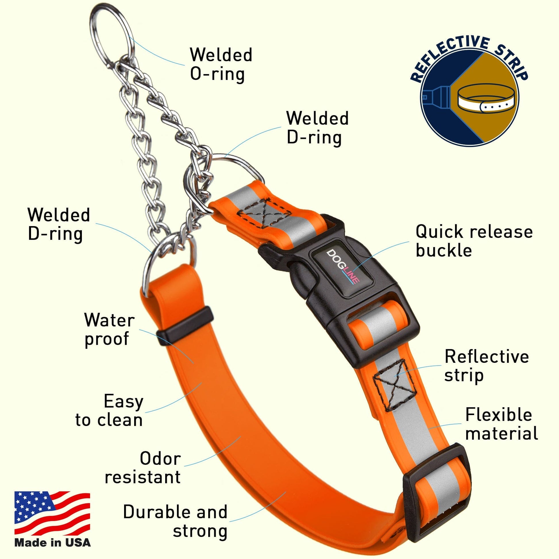 Reflective Biothane Martingale Collar with Quick Release Buckle Dog Collars Dogline