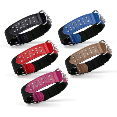 Leather + Nylon Spiked Dog Collar Dog Collars Dogline