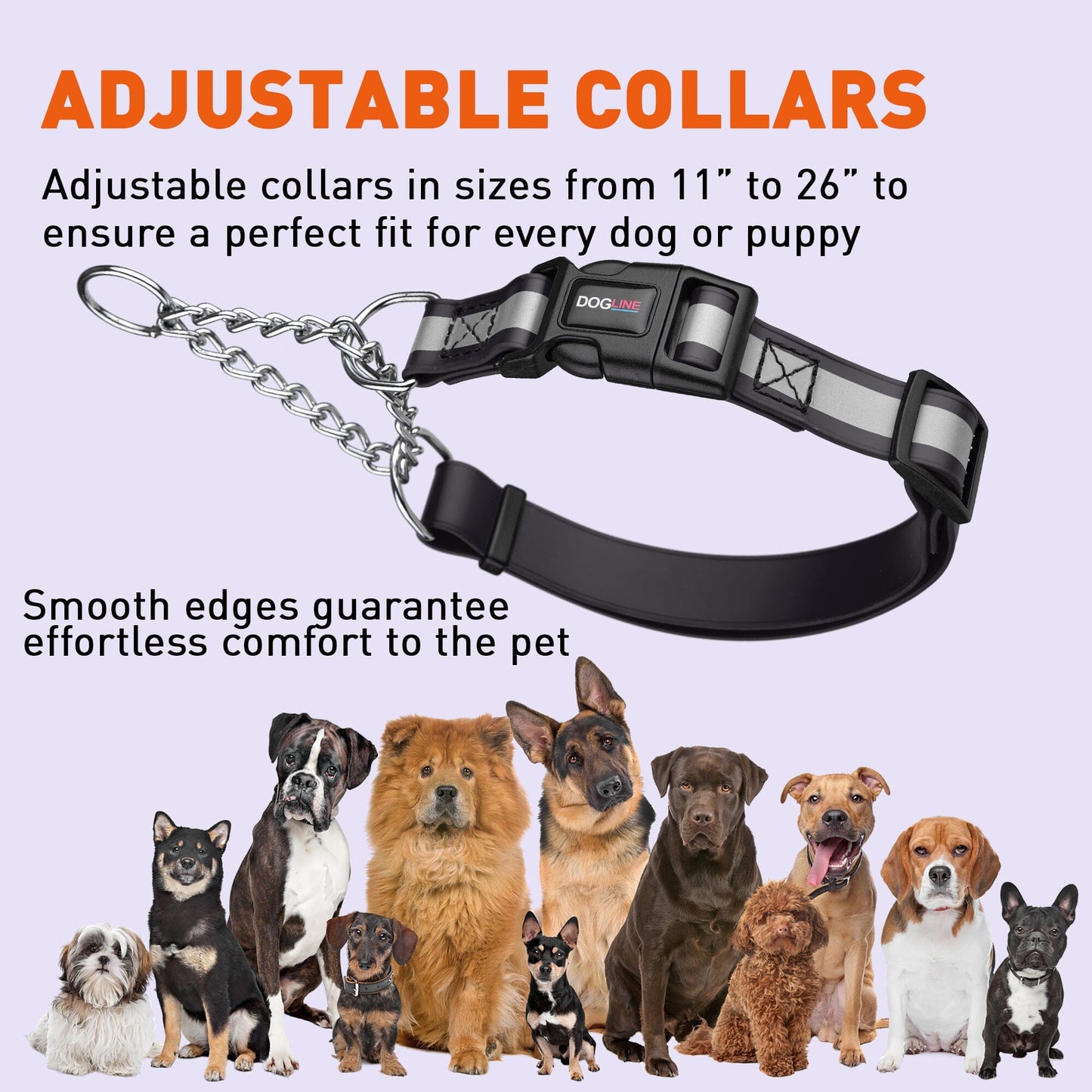 Reflective Biothane Martingale Collar with Quick Release Buckle Dog Collars Dogline