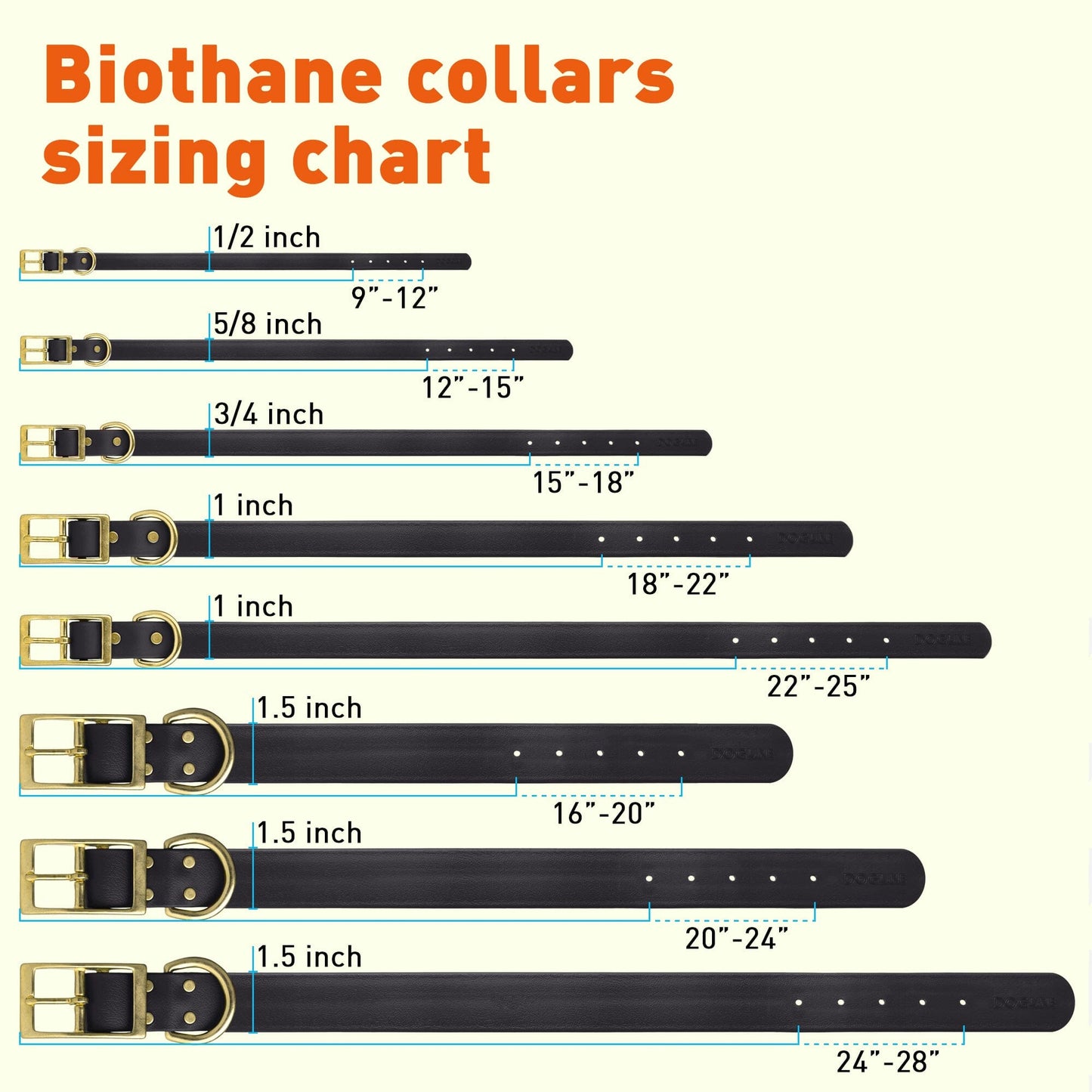 Viper Biothane Waterproof Dog Collar - Brass Hardware - Size S (12 to 15 inches) Dog Collars Dogline