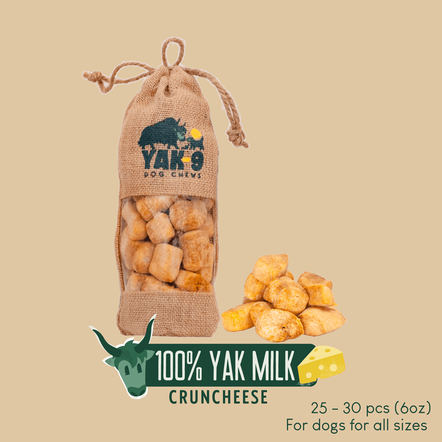 CrunCheese Yak Cheese Treats for Dogs - 6 oz 100% Yak Dog Treats Yak9 Chews