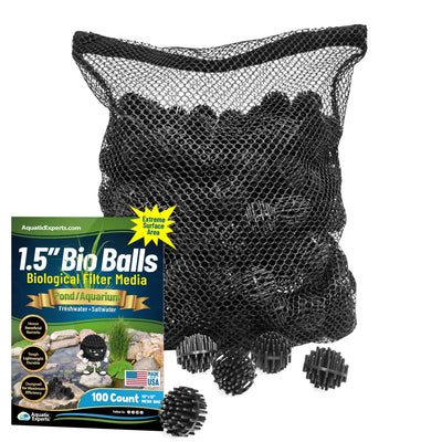 Bio Balls Filter Media - 1.5 Inch Large Bio Ball for Pond Filter - Perfect Bio Balls for Pond Filter Media – Made in The USA 100ct with 10"x12" Mesh Bag Bio balls Aquatic Experts