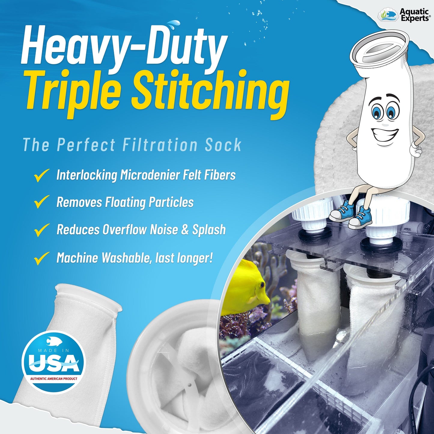 Aquatic Experts 4" Ring Aquarium Filter Sock 200 Micron for Saltwater & Reef Aquariums Aquatic Experts