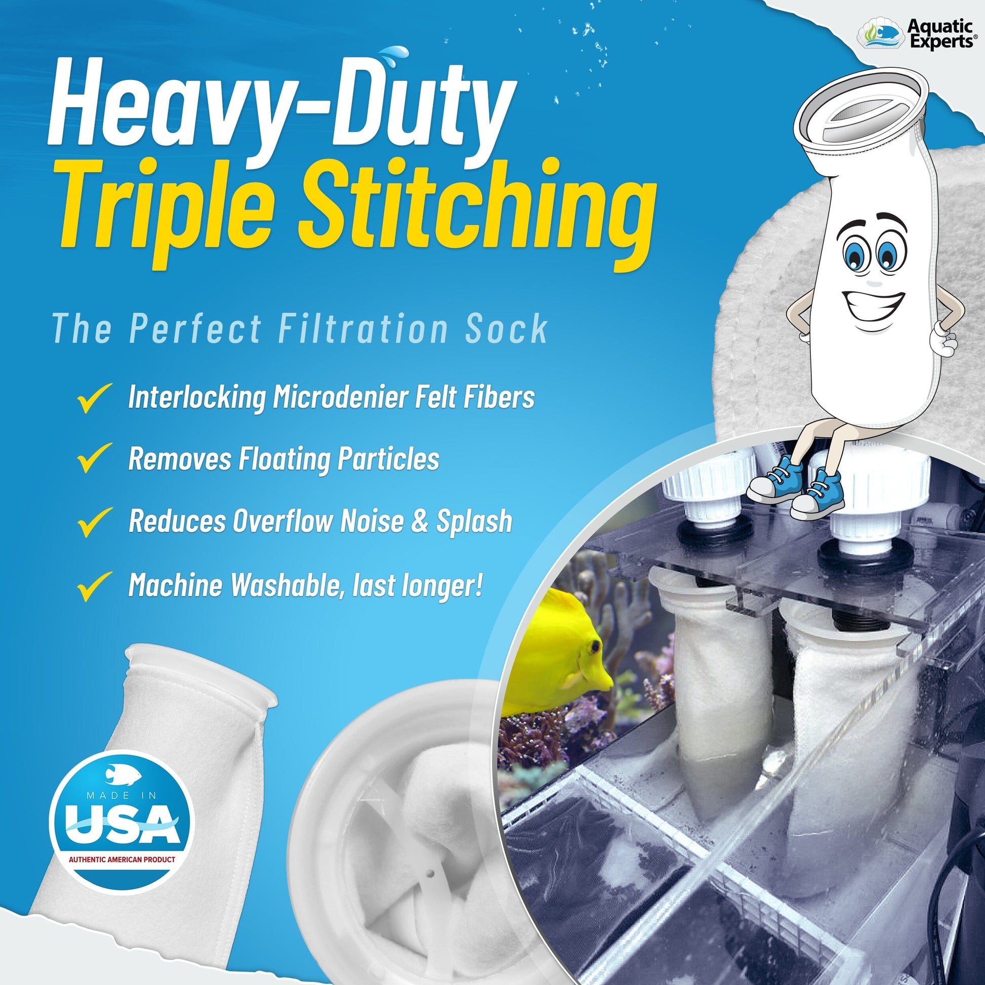 Aquatic Experts 4" Ring Aquarium Filter Sock 200 Micron for Saltwater & Reef Aquariums Aquatic Experts