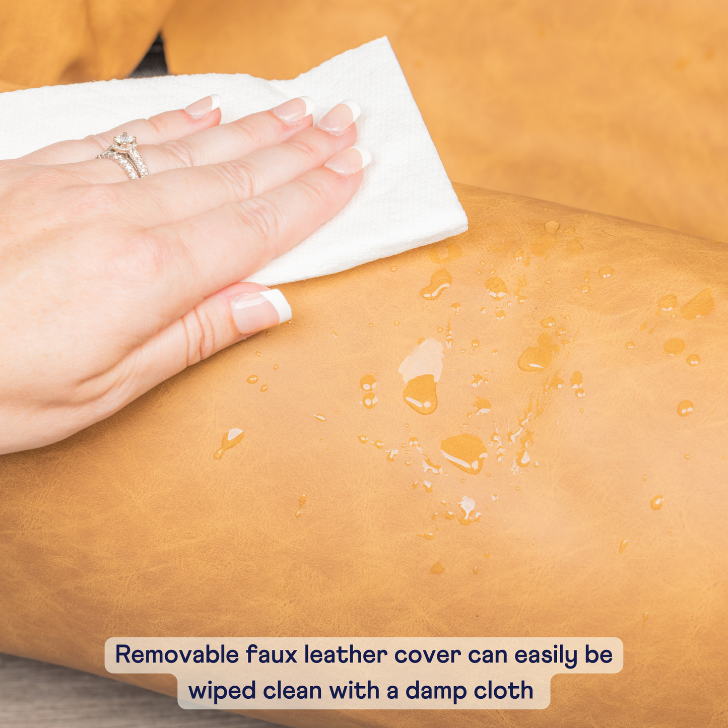 PupProtector™ Faux Cool-to-Touch Vegan Leather Memory Foam Dog Car Bed - Camel Travel Paw.com