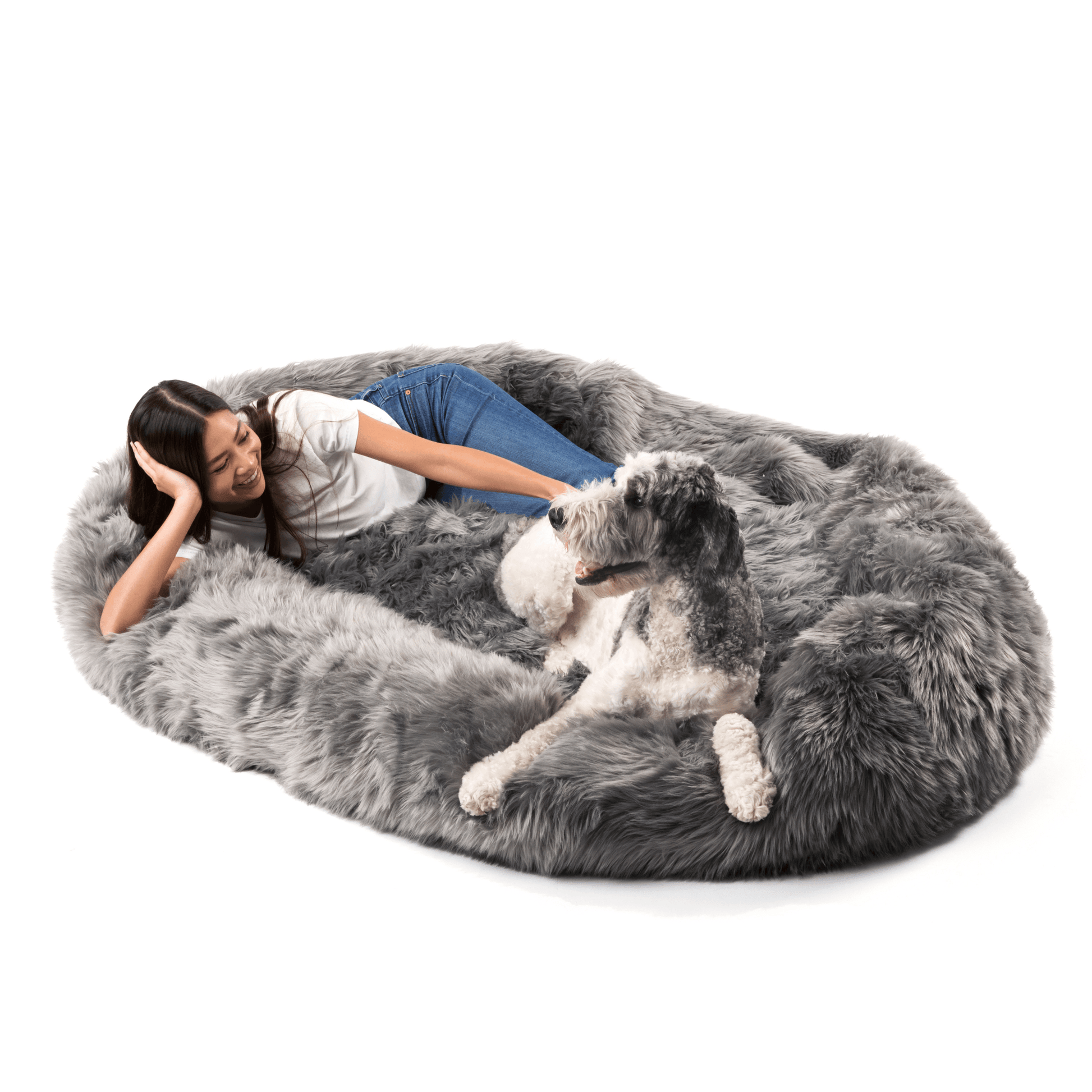 PupCloud™ Human-Size Faux Fur Memory Foam Dog Bed - Charcoal Grey Paw