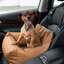PupProtector™ Faux Cool-to-Touch Vegan Leather Memory Foam Dog Car Bed - Camel Travel Paw.com