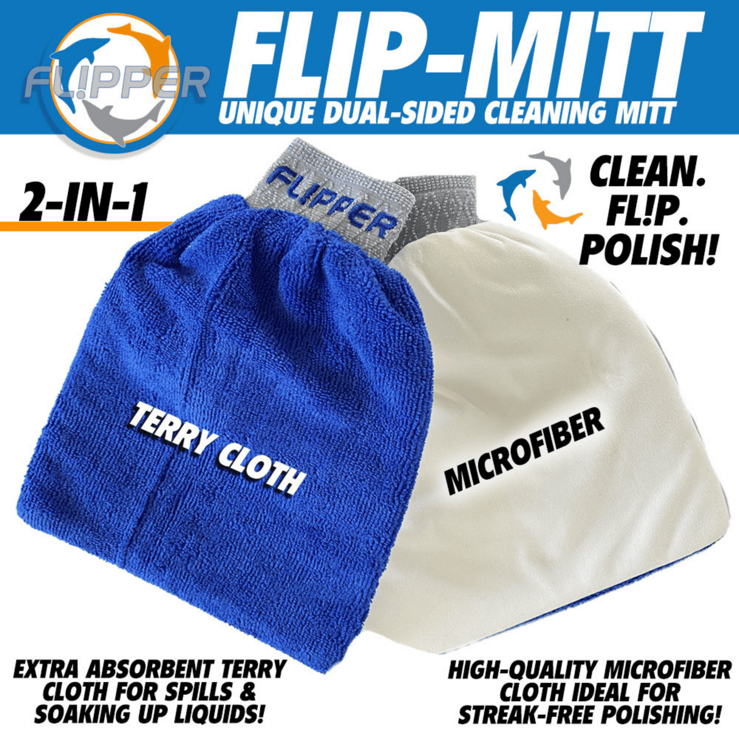 Flipper 2-in-1 Microfiber Aquarium Cleaning Mitt 2 Pack Flipper Accessories Flipper Aquarium Products