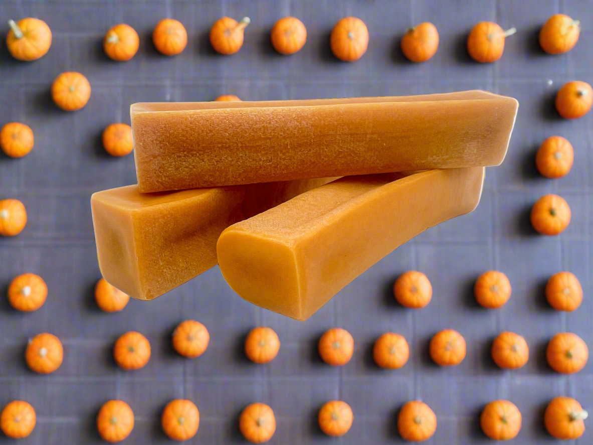 Pumpkin Flavored Yak Cheese Chew - made with REAL PUMPKIN Puree - Single Yak Chew Chief’s Treats and Pet Supplies