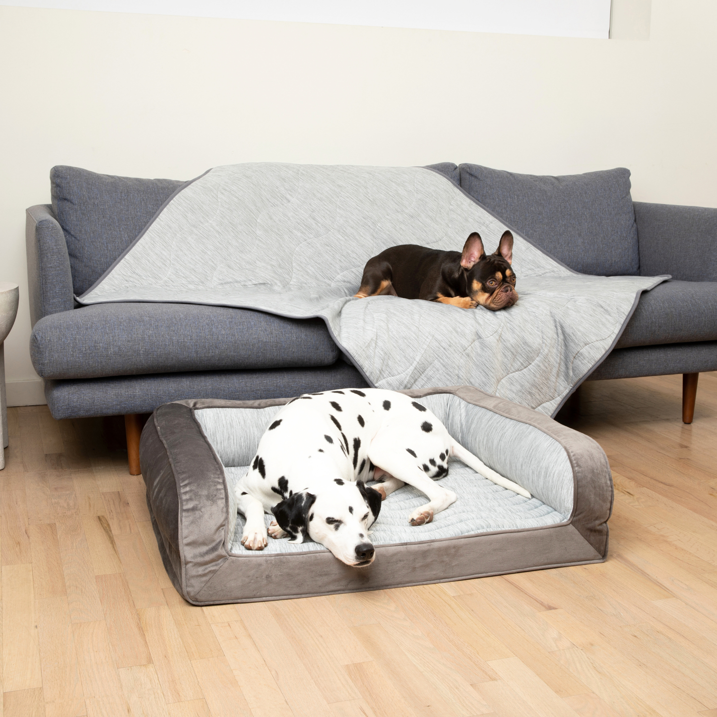 PupChill™ Cooling Bolster Dog Bed + Waterproof Blanket Bundle - Arctic Grey Large Bed (35" L x 27" W) + Original Blanket (50" L x 60" W) Paw