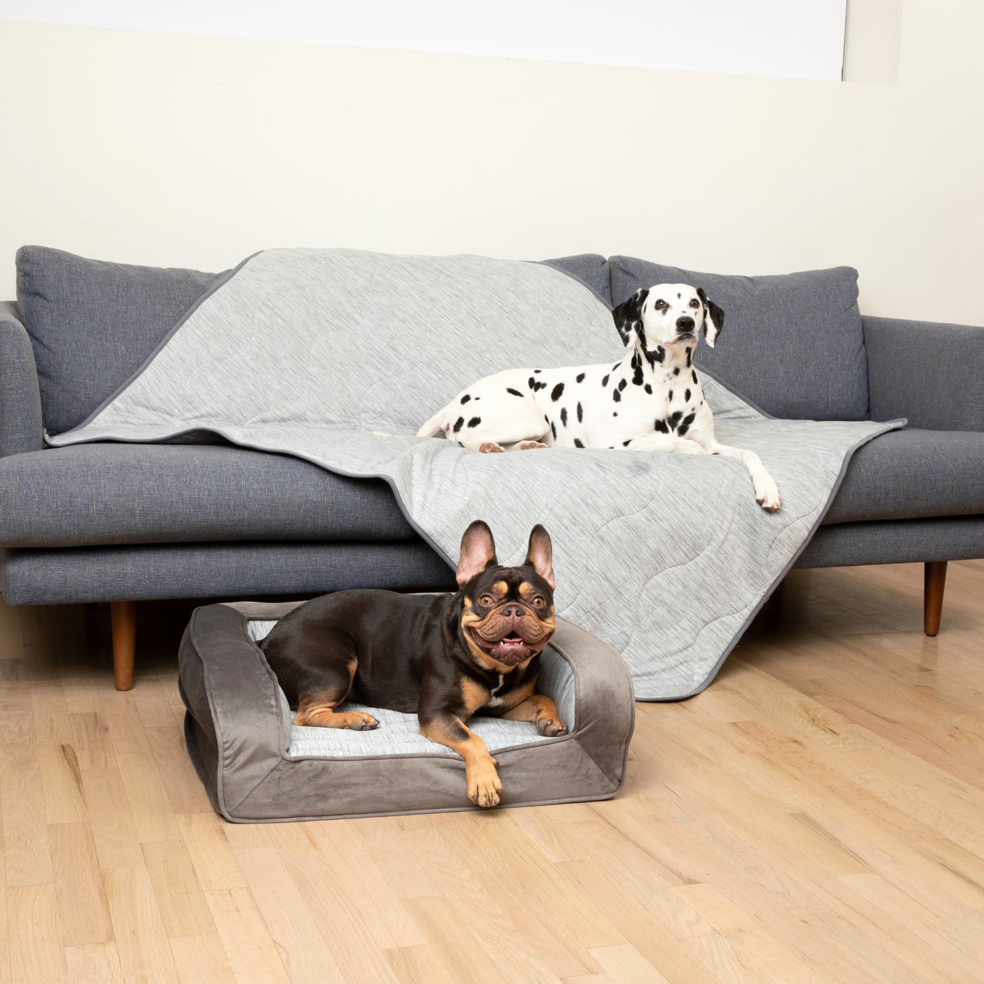 PupChill™ Cooling Bolster Dog Bed + Waterproof Blanket Bundle - Arctic Grey Small Bed (24" L x 20" W) + Original Blanket (50" L x 60" W) Paw