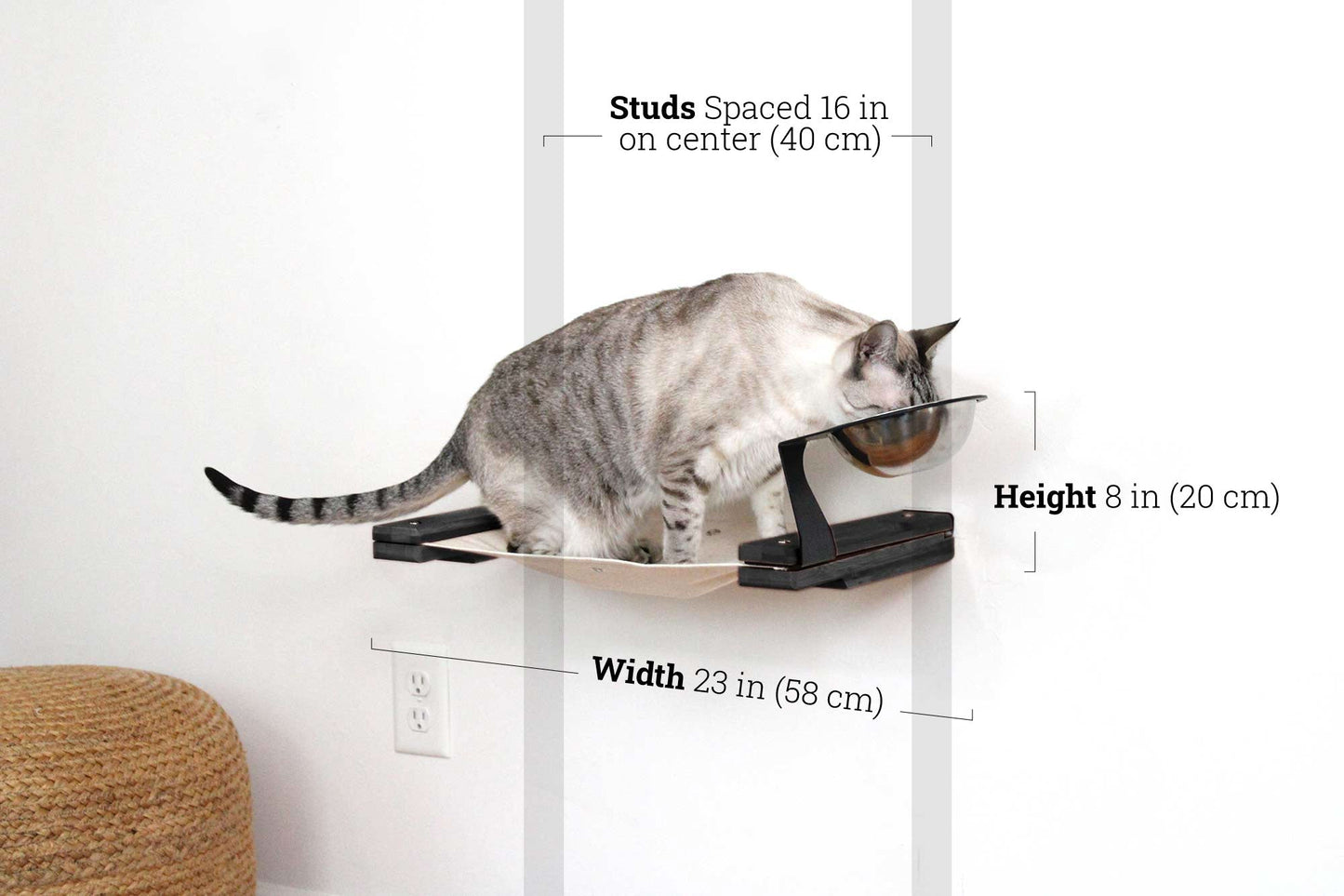 Dog Proof Cat Feeder - Wall-Mounted - Raised Elevated Onyx Bamboo Natural Canvas 16" Cat Hammock Catastrophic Creations