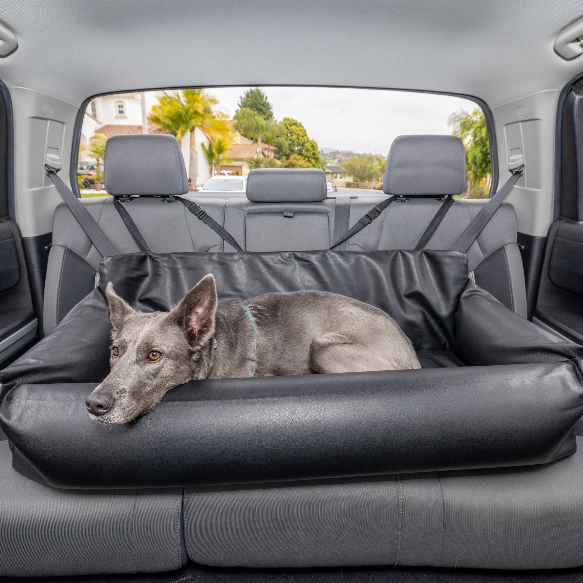 PupProtector™ Faux Cool-to-Touch Vegan Leather Memory Foam Dog Car Bed - Black Travel Paw.com