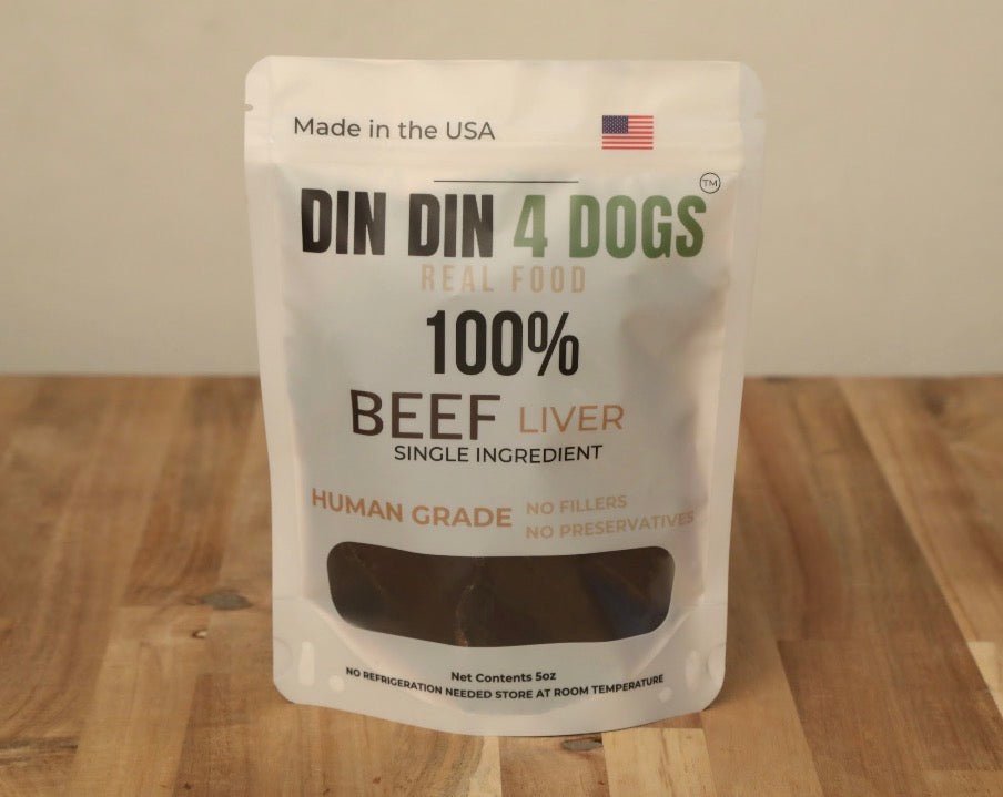 Beef Liver Dog Treats, 5 Ounce Bag, Single Ingredient, High Protein Treat Din Din 4 Dogs