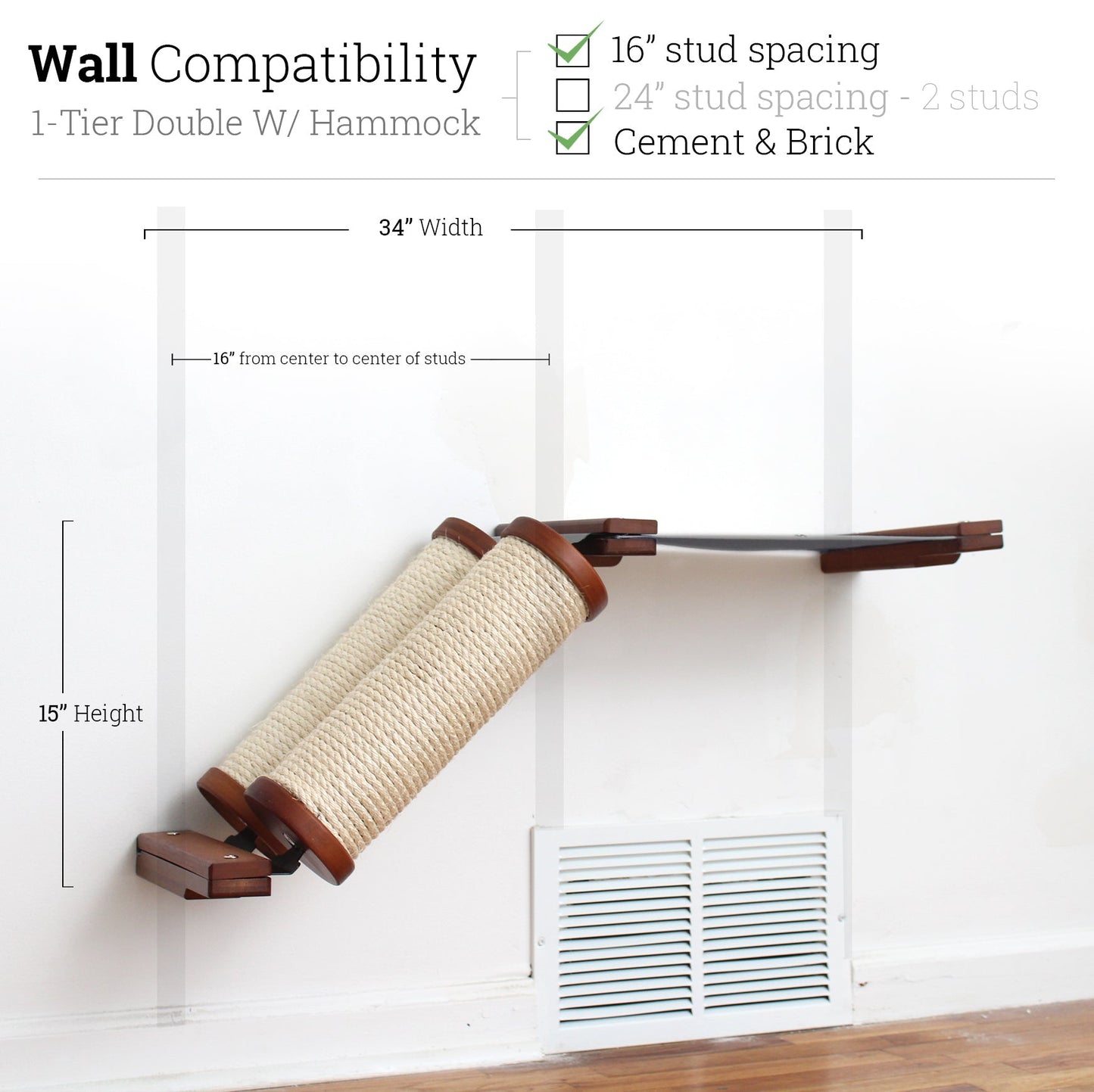 Slanted Cat Scratcher for Wall English Chestnut Bamboo 1-Tier Double Charcoal Gray Canvas Cat Scratcher Catastrophic Creations