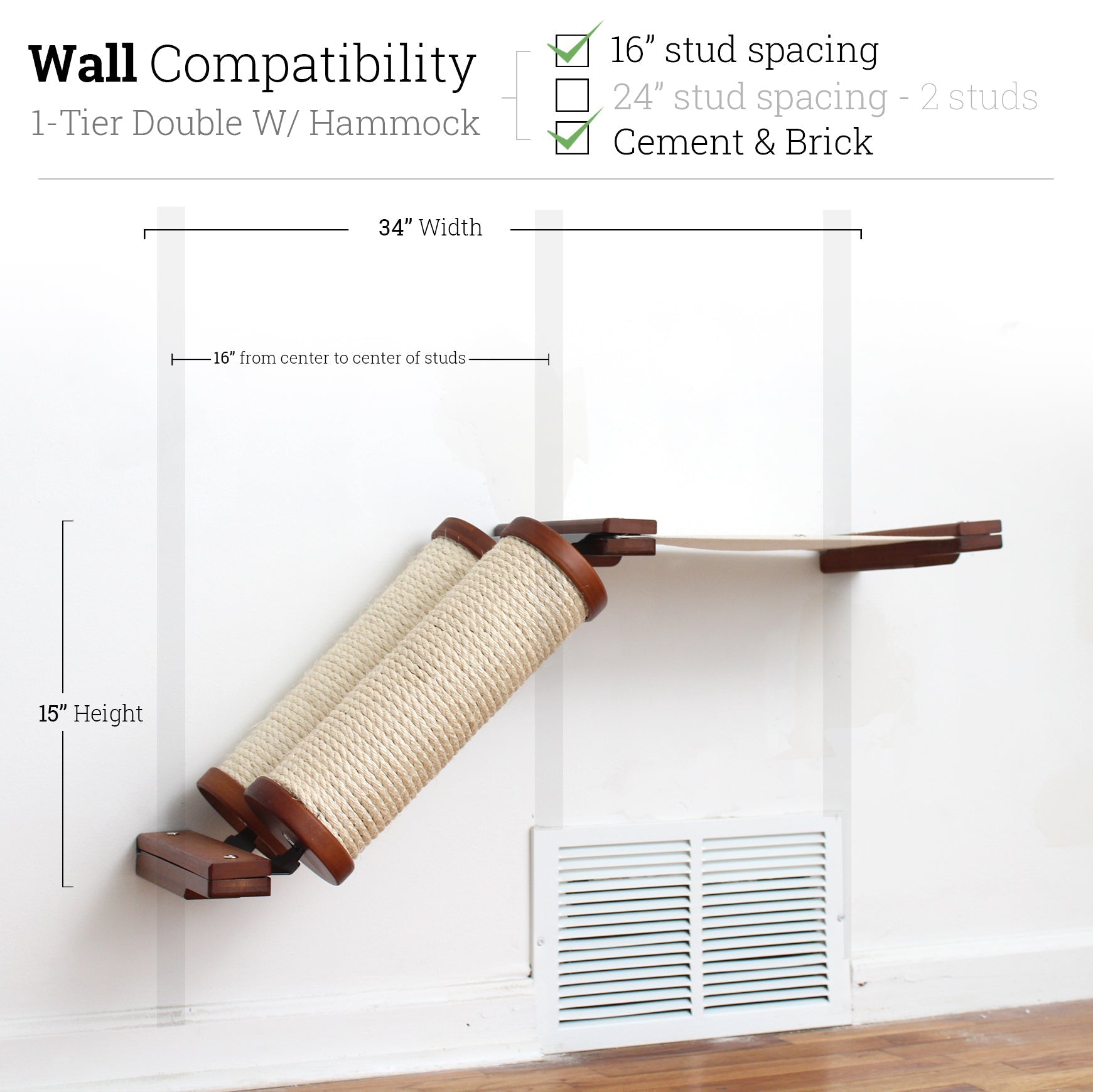 Slanted Cat Scratcher for Wall English Chestnut Bamboo 1-Tier Double Natural Canvas Cat Scratcher Catastrophic Creations
