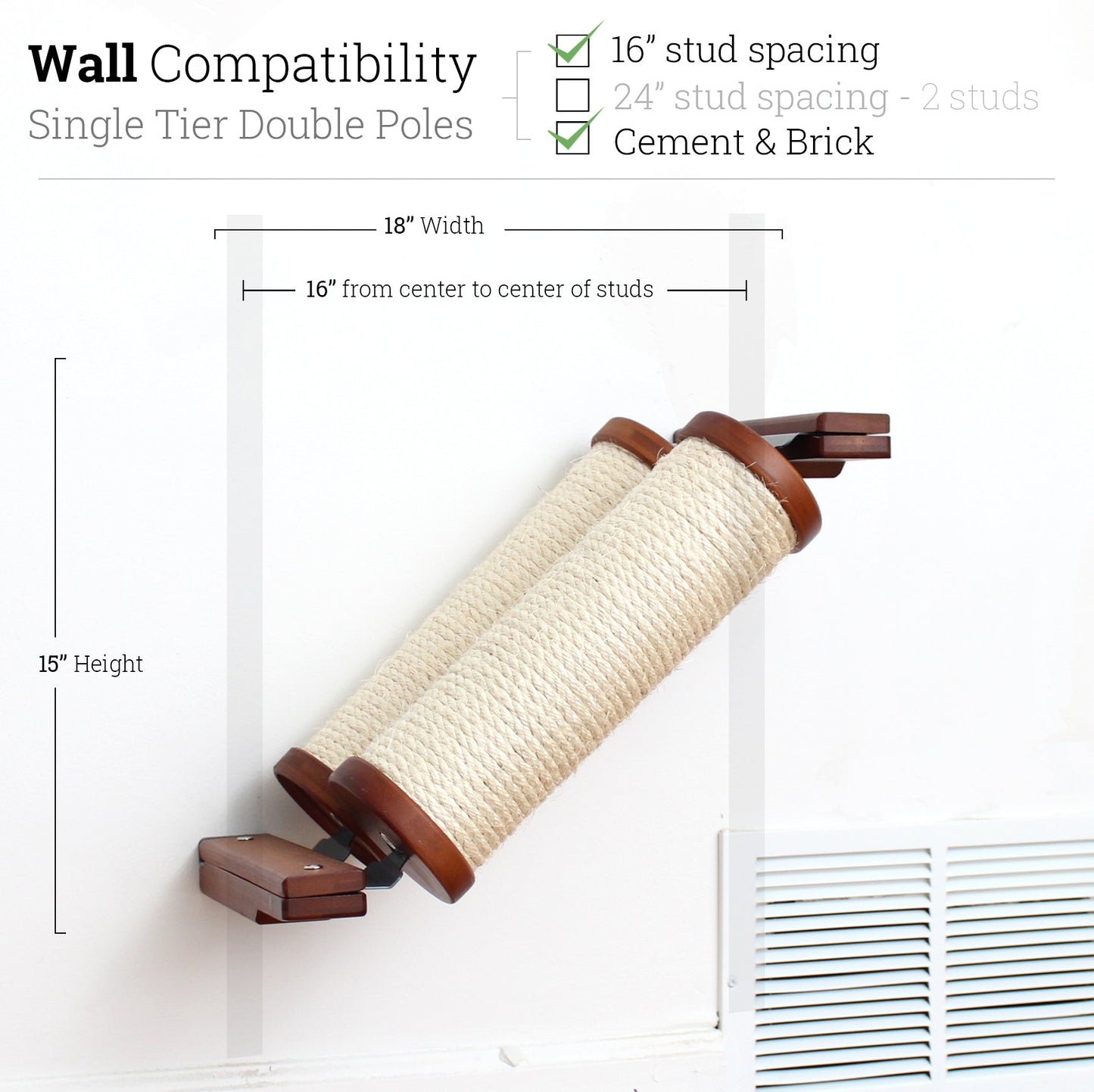 Slanted Cat Scratcher for Wall English Chestnut Bamboo 1-Tier Double None Cat Scratcher Catastrophic Creations