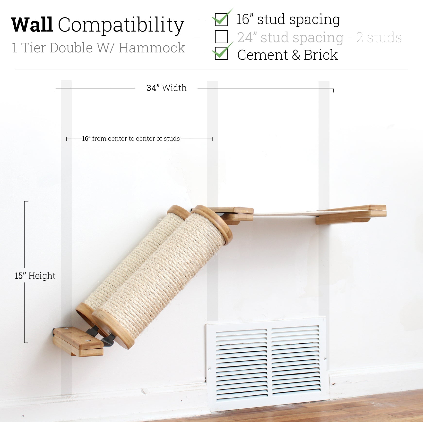 Slanted Cat Scratcher for Wall Natural Bamboo 1-Tier Double Natural Canvas Cat Scratcher Catastrophic Creations