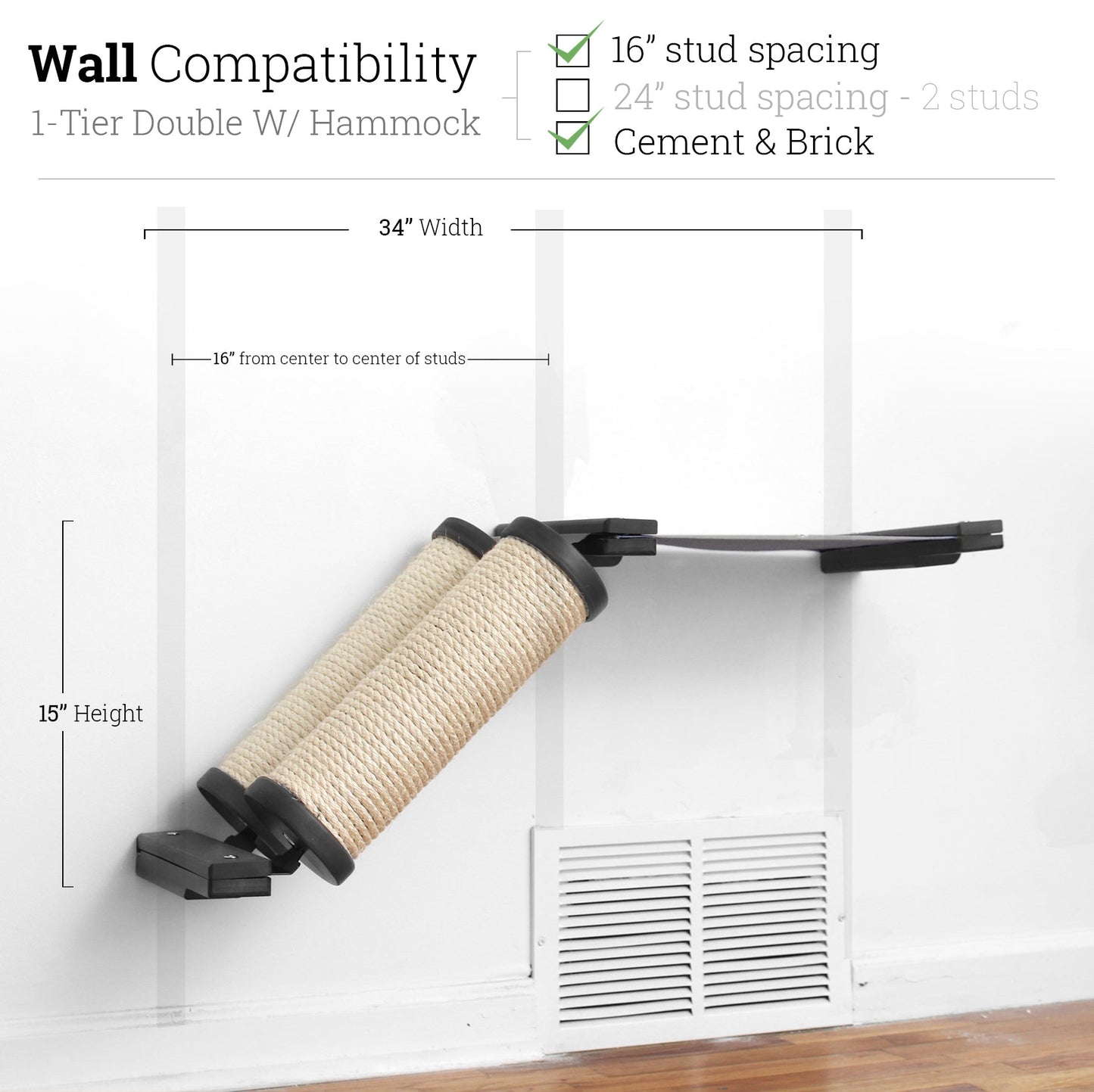 Slanted Cat Scratcher for Wall Onyx Bamboo 1-Tier Double Charcoal Gray Canvas Cat Scratcher Catastrophic Creations