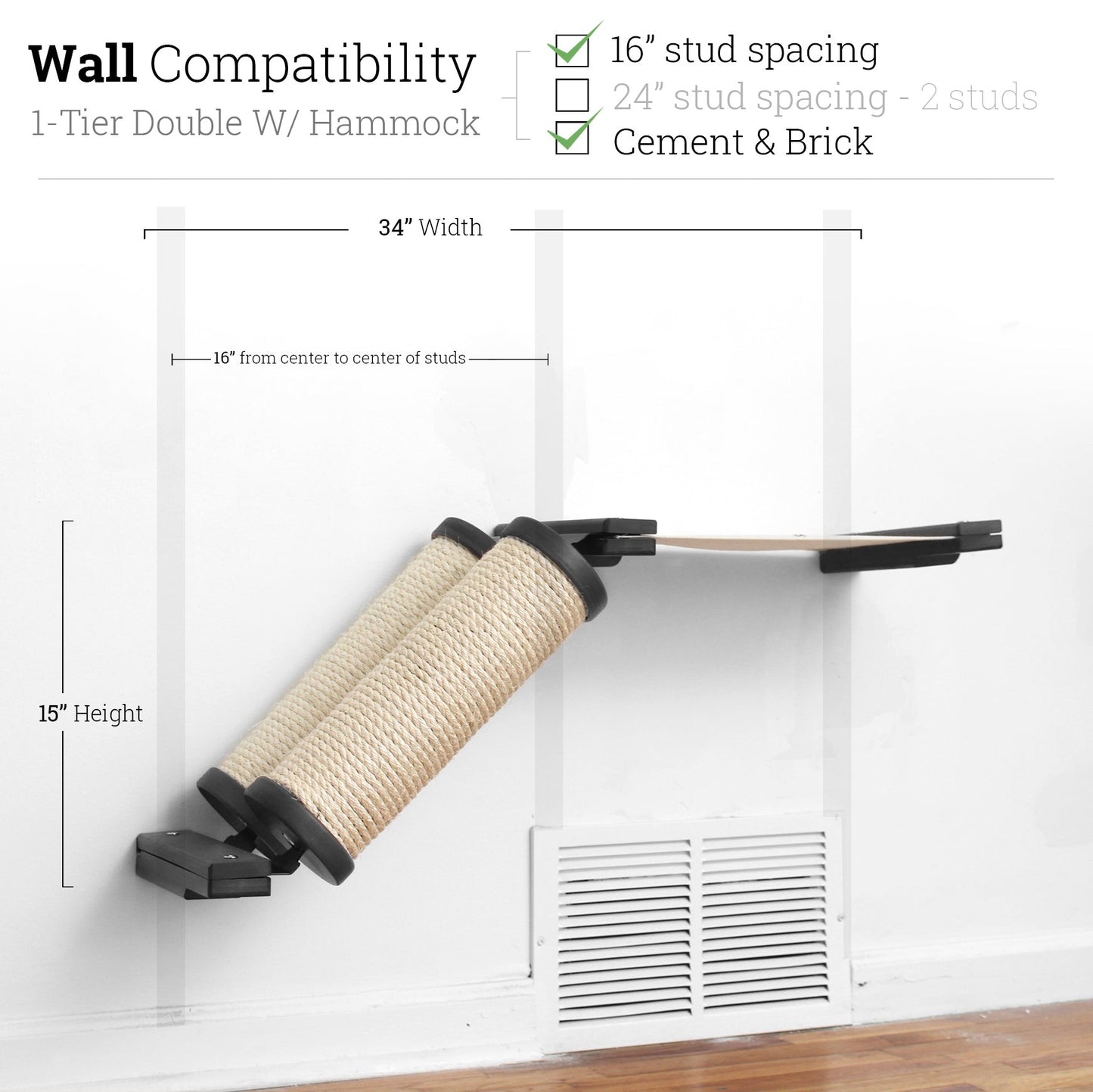 Slanted Cat Scratcher for Wall Onyx Bamboo 1-Tier Double Natural Canvas Cat Scratcher Catastrophic Creations
