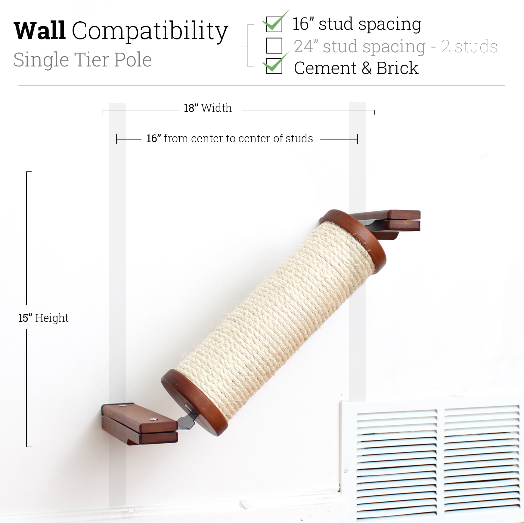 Slanted Cat Scratcher for Wall English Chestnut Bamboo 1-Tier Single None Cat Scratcher Catastrophic Creations