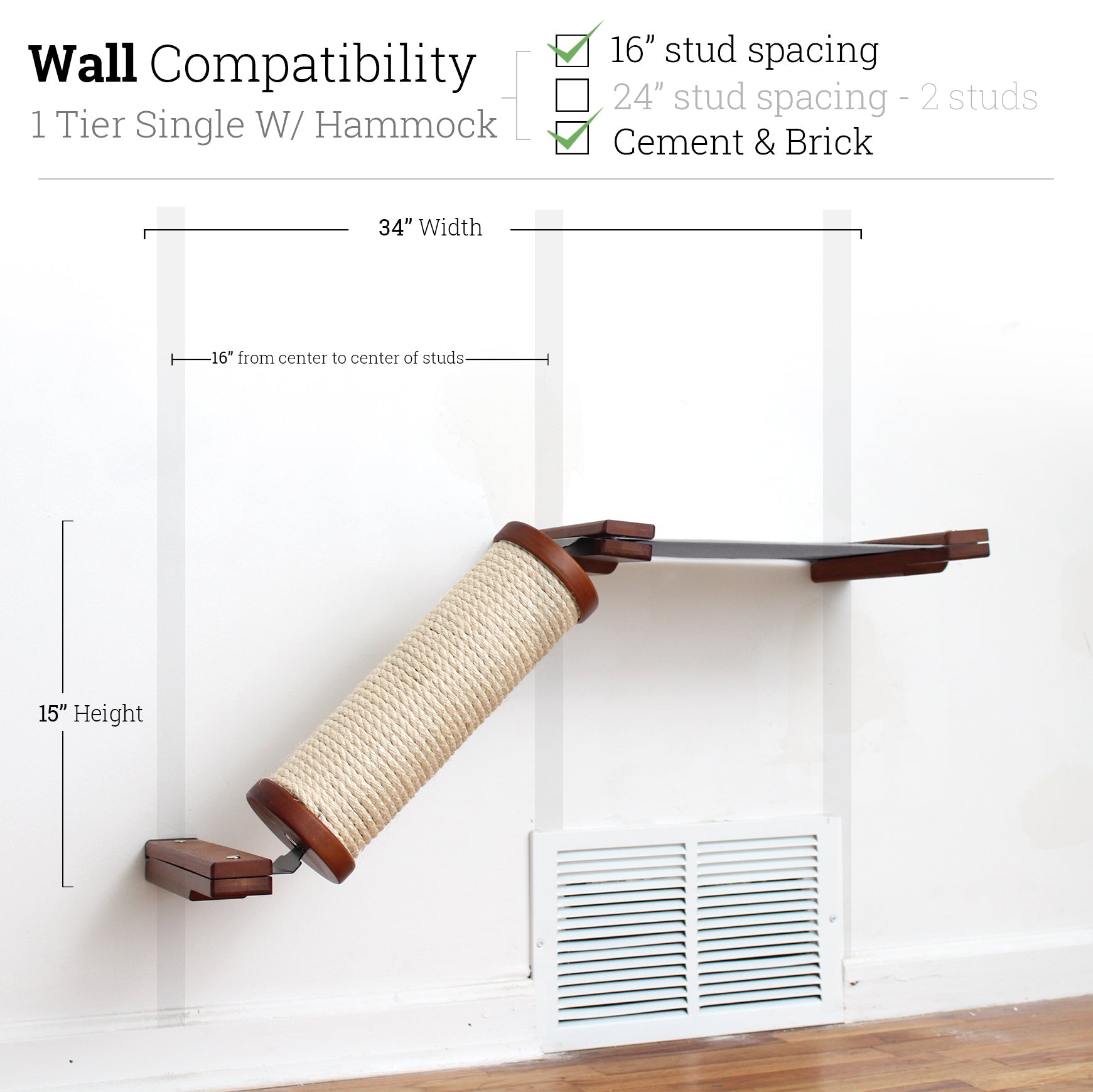 Slanted Cat Scratcher for Wall English Chestnut Bamboo 1-Tier Single Charcoal Gray Canvas Cat Scratcher Catastrophic Creations