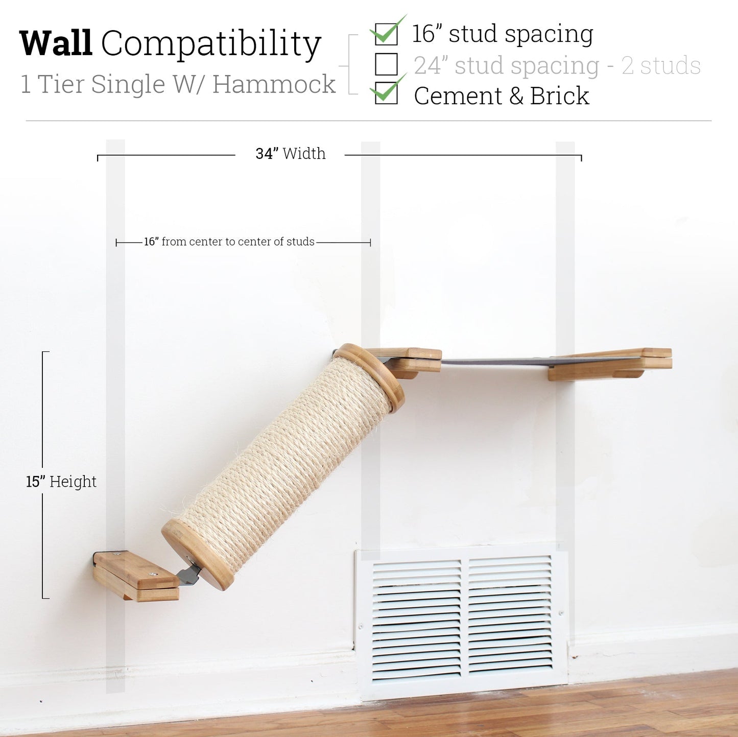 Slanted Cat Scratcher for Wall Natural Bamboo 1-Tier Single Charcoal Gray Canvas Cat Scratcher Catastrophic Creations