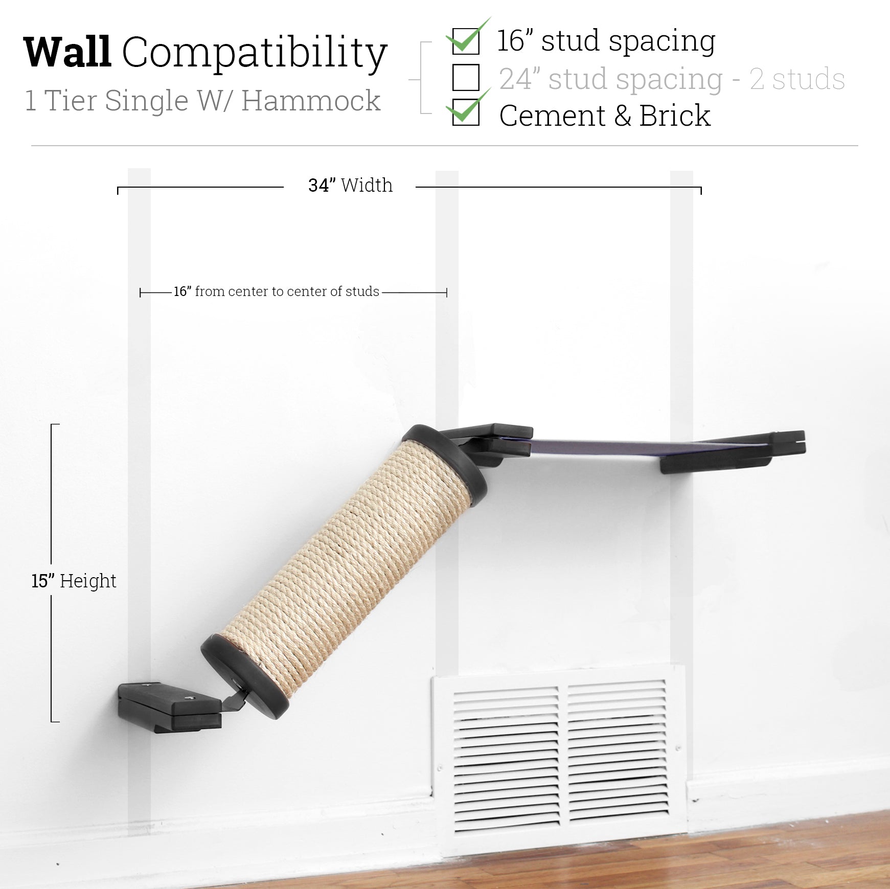 Slanted Cat Scratcher for Wall Onyx Bamboo 1-Tier Single Charcoal Gray Canvas Cat Scratcher Catastrophic Creations