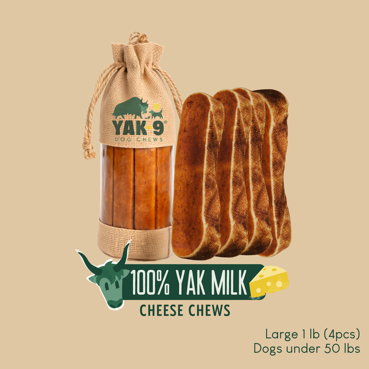 100% Yak Milk Chews for Dogs Large (4oz) 1 lb 100% YAK CHEWS Yak9 Chews